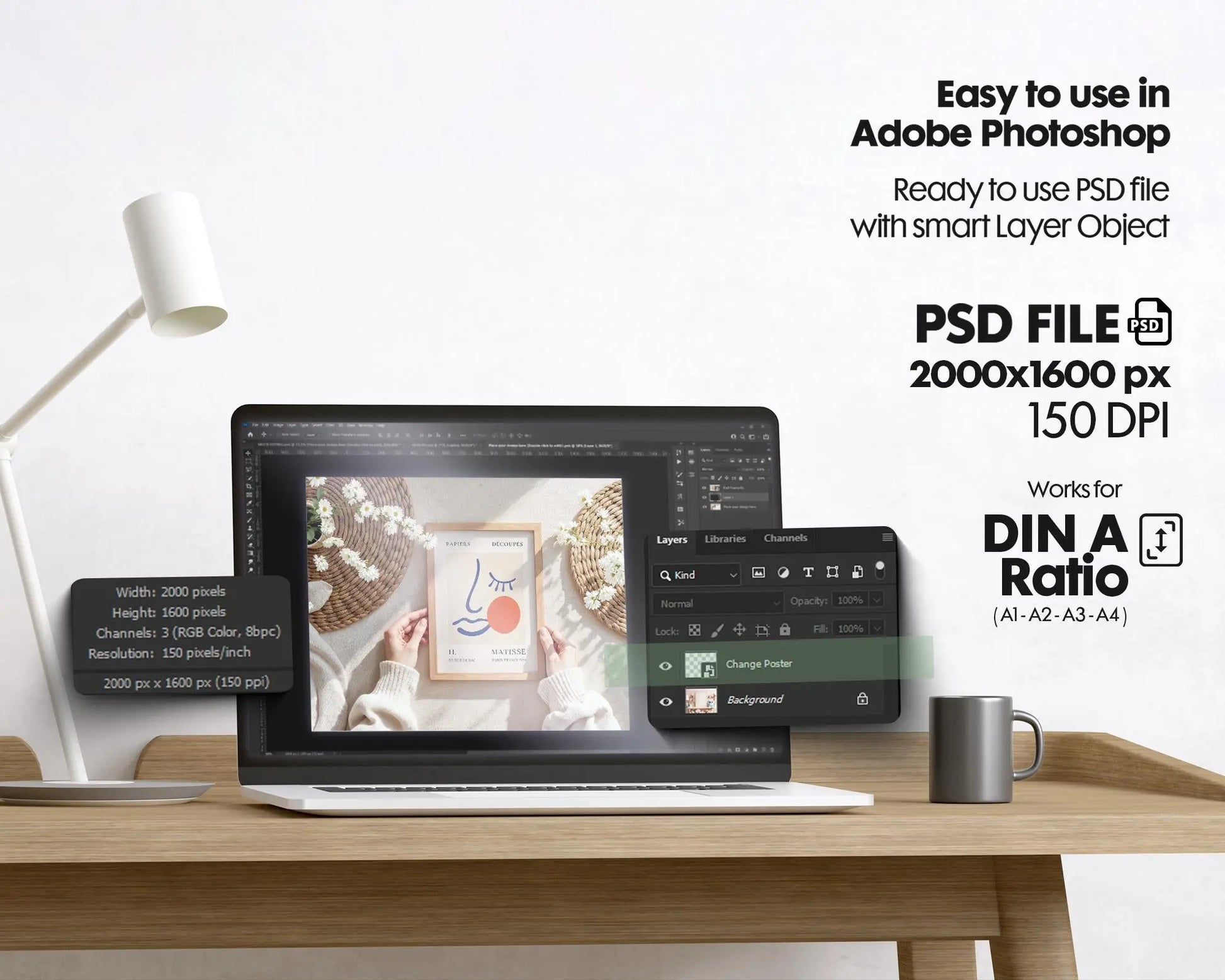 Frame Mockup PSD with Person Holding DIN A Frame Template for Wall Art Artwork Display Mockup