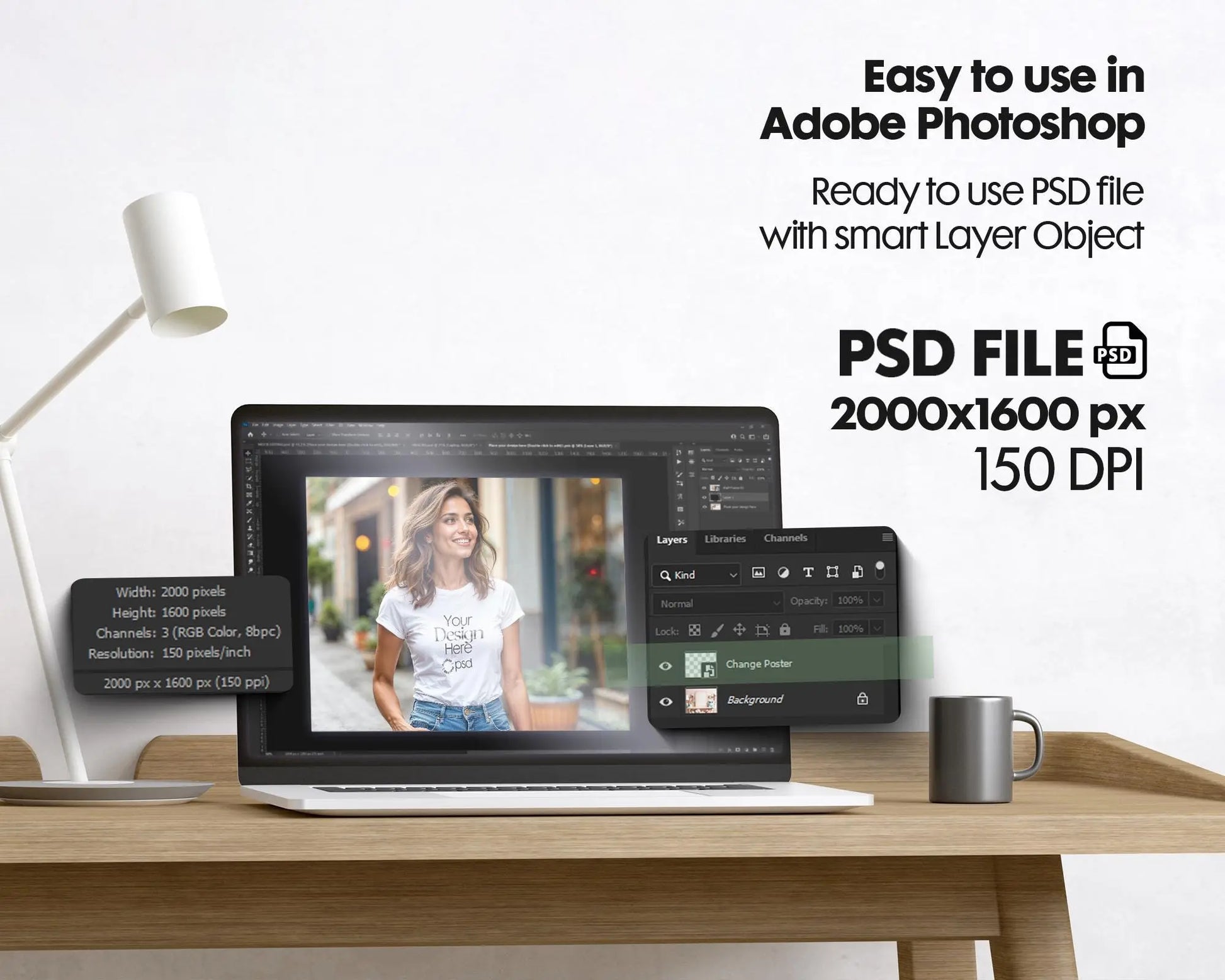 Woman White T-Shirt Mockup PSD,Gildan 64000 Model Tee Template for Fashion Design & Branding