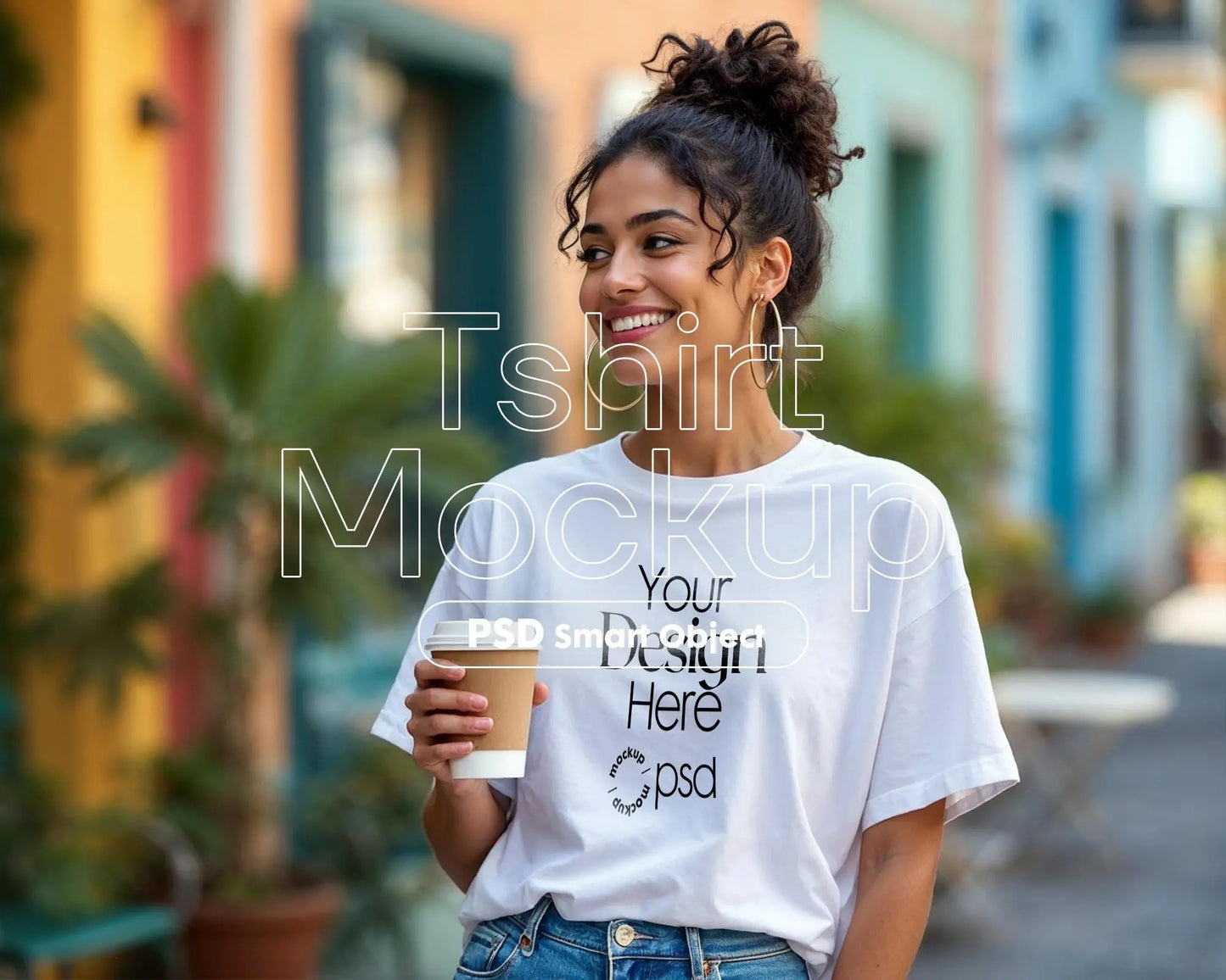 Woman White T-Shirt Mockup PSD - Gildan 64000 Model Tee Template for Fashion Design & Branding