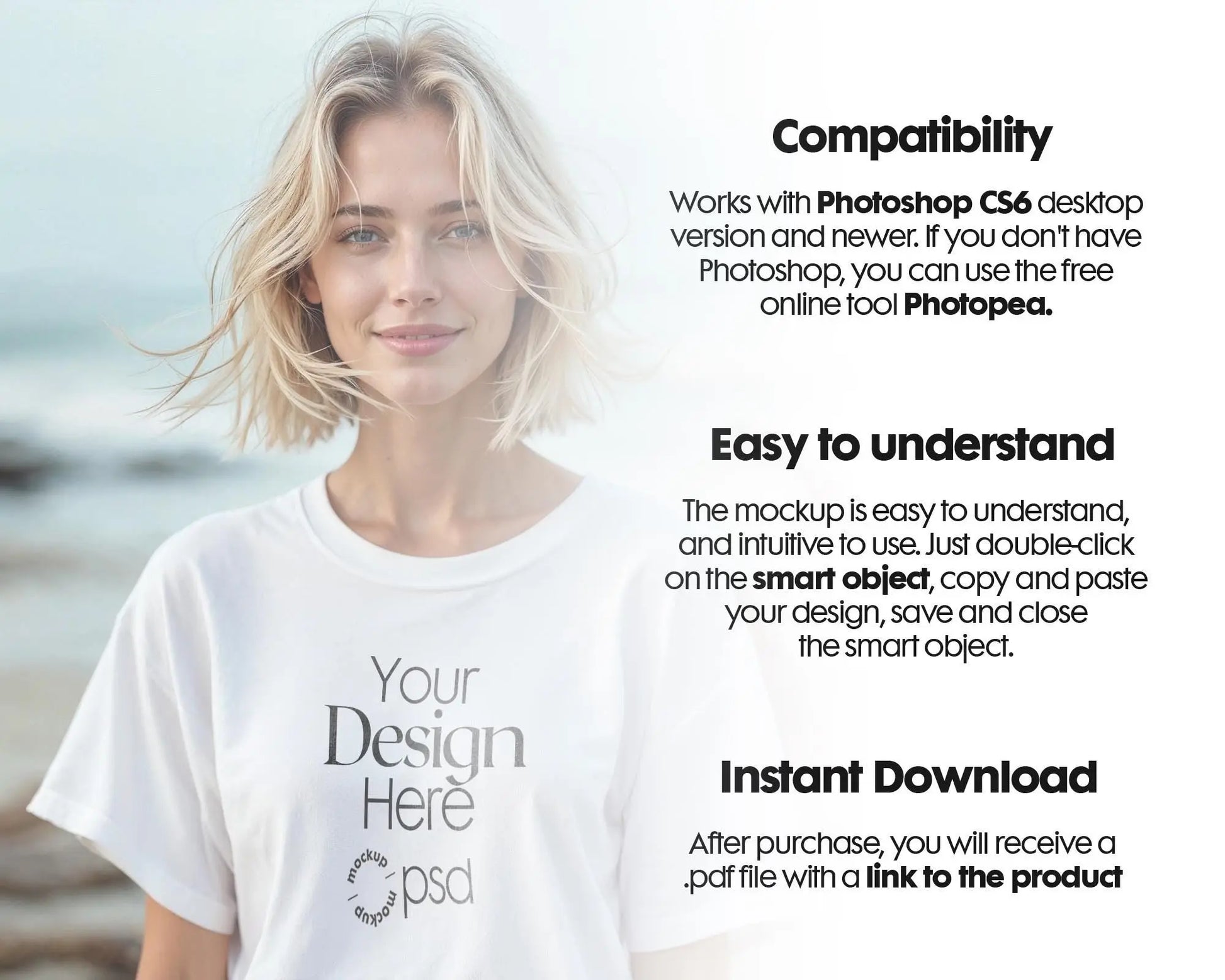 Woman White T-Shirt Mockup PSD, Gildan 64000 Model Tshirt Mockup, Bella Canvas 3001 Mockups, Print on Demand T-Shirt Mockup