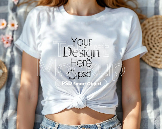 Bella Canvas 3001 White Shirt Mockup | Summer T-Shirt Model Mockup | High-Quality Bella Canvas Mockup for Design Preview