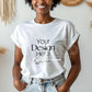 Boho T-Shirt Mockup for Bella Canvas 3001 & Gildan 64000 – African American Model, White Rolled Sleeve Tee, Natural Light Scene