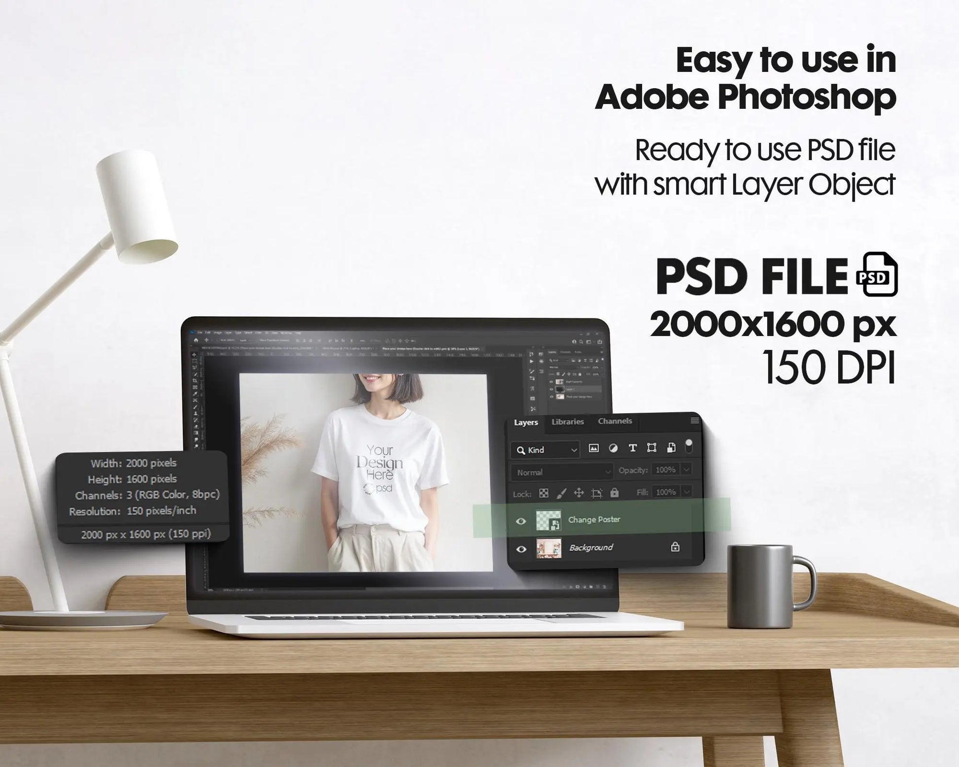 Boho T-Shirt Mockup PSD, Bella Canvas 3001 & Gildan 64000 White Rolled Sleeve Tee Natural Light Scene