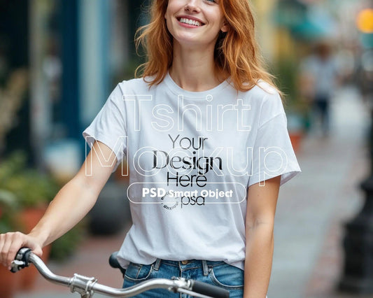 Woman White Tshirt Mockup PSD , Gildan T-shirt Mockup PSD , Gildan 64000 Model Mockup PSD, White Shirt Mockup
