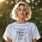 Woman White T-Shirt Mockup PSD | Gildan 64000 & Bella Canvas 3001 Print on Demand Tee Mockups for Designers, Boho Style Tshirt