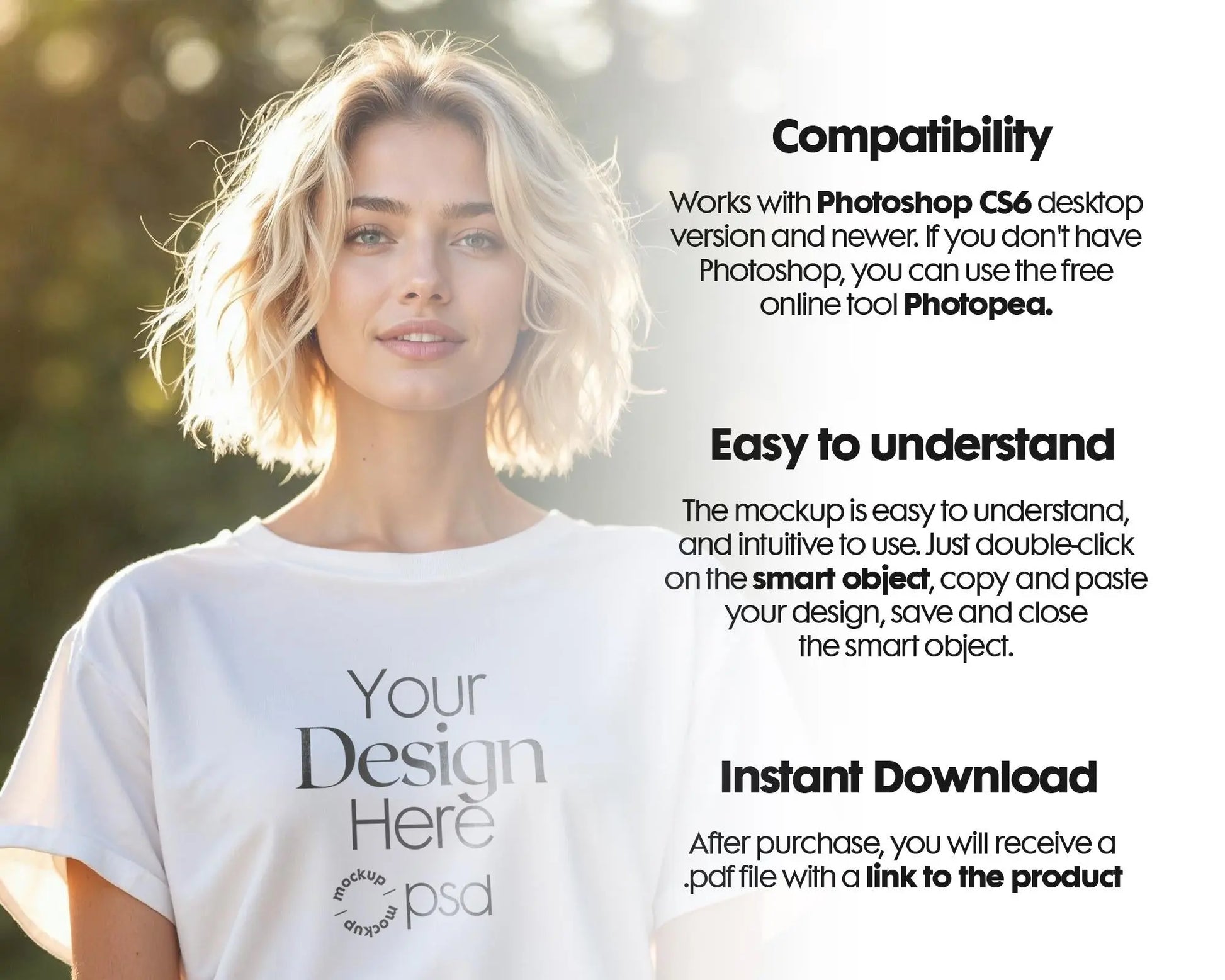 Woman White T-Shirt Mockup PSD | Gildan 64000 & Bella Canvas 3001 Print on Demand Tee Mockups for Designers, Boho Style Tshirt
