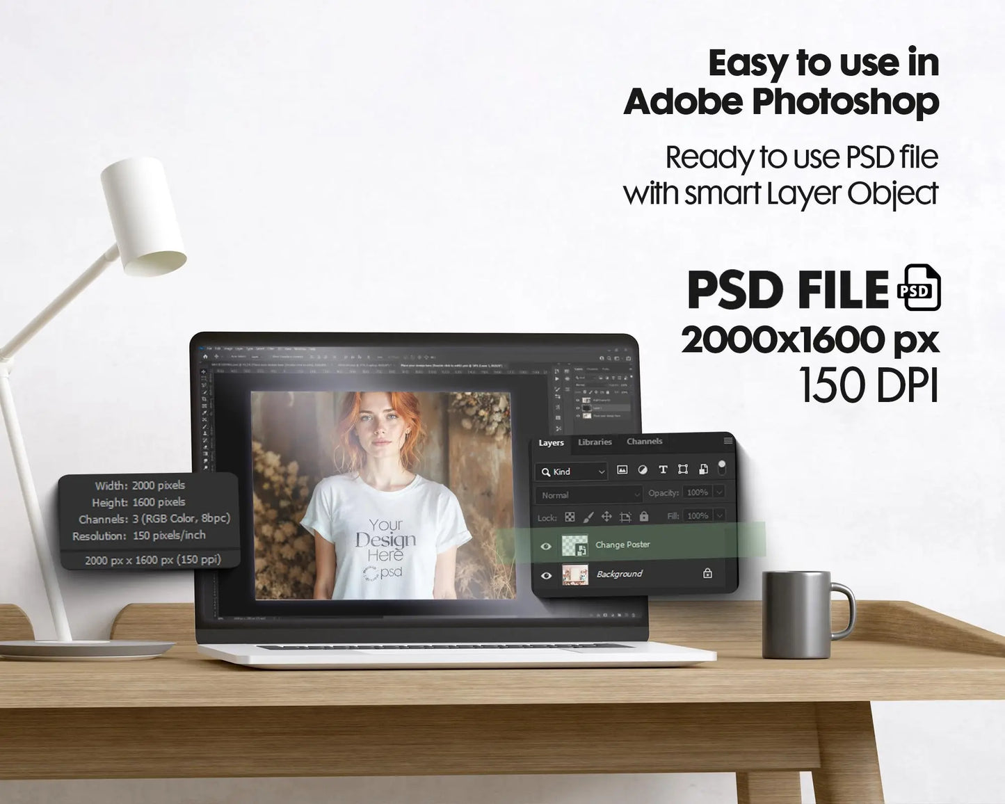 Woman White T-Shirt Mockup PSD | Gildan 64000 & Bella Canvas 3001 Print on Demand Tee Mockups for Designers, Boho Style Tshirt