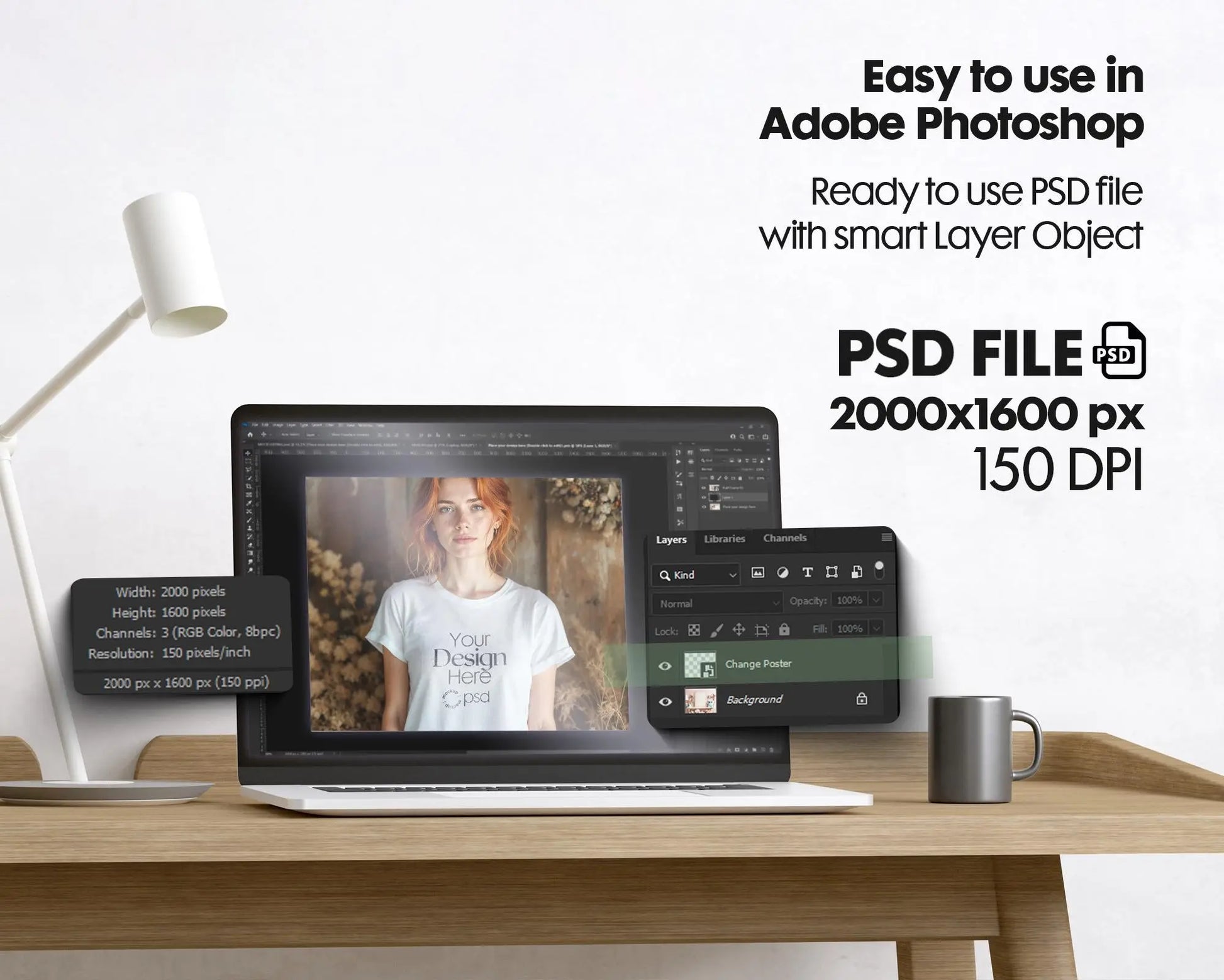 Woman White T-Shirt Mockup PSD | Gildan 64000 & Bella Canvas 3001 Print on Demand Tee Mockups for Designers, Boho Style Tshirt