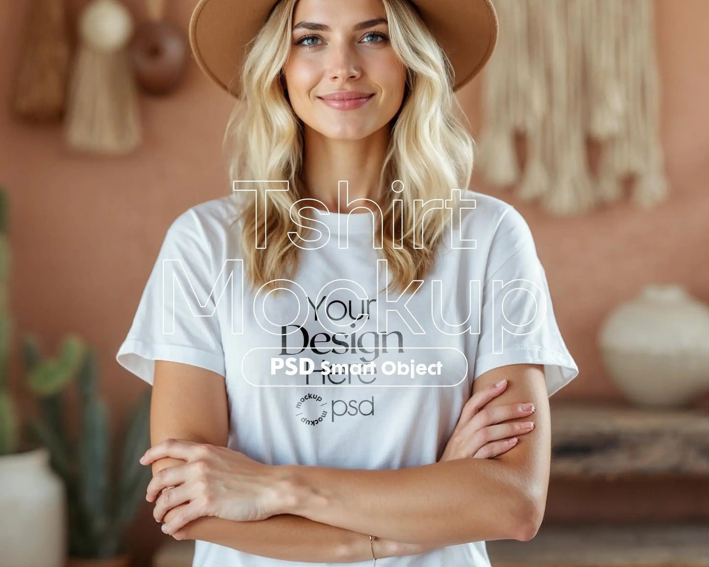 Woman White T-Shirt Mockup PSD | Gildan 64000 & Bella Canvas 3001 Print on Demand Tee Mockups for Designers, Boho Style Tshirt