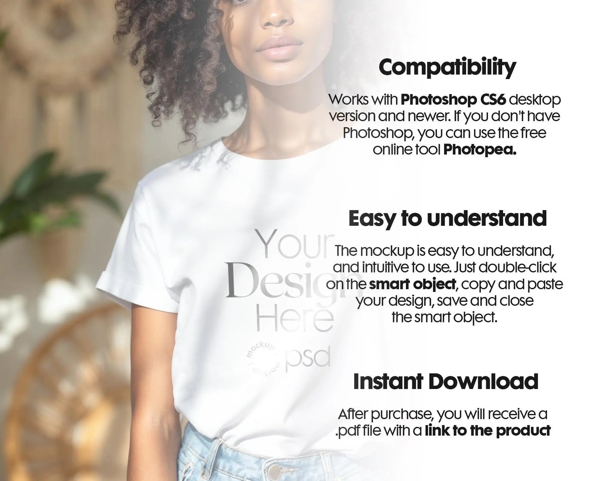 Woman White T-Shirt Mockup PSD | Gildan 64000 & Bella Canvas 3001 Print on Demand Tee Mockups for Designers, Boho Style Tshirt