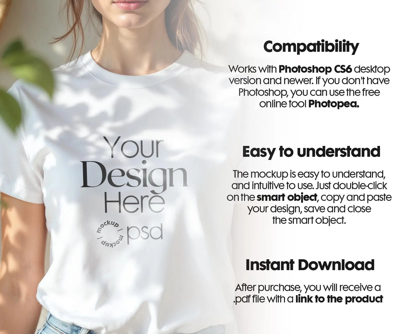 Woman White T-Shirt Mockup PSD | Gildan 64000 & Bella Canvas 3001 Print on Demand Tee Mockups for Designers, Boho Style Tshirt