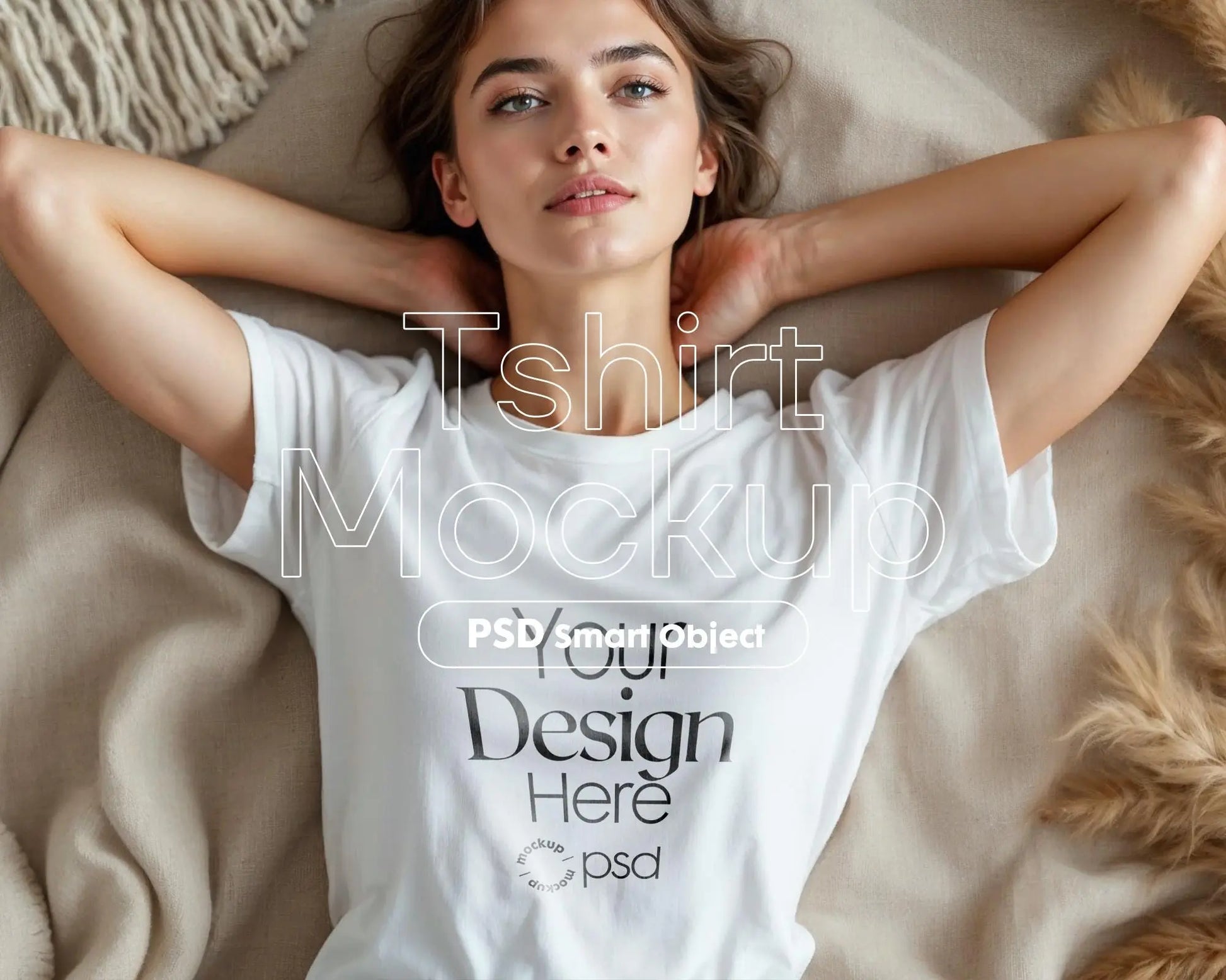 Woman White T-Shirt Mockup PSD | Gildan 64000 & Bella Canvas 3001 Print on Demand Tee Mockups for Designers, Boho Style Tshirt