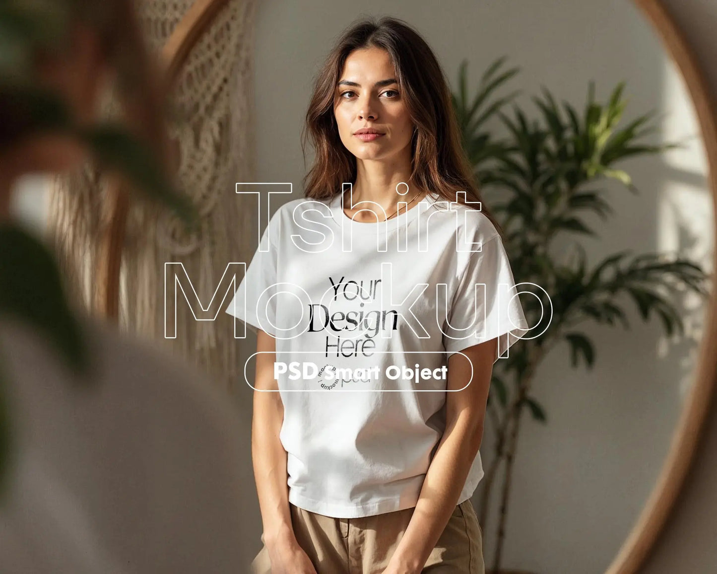 Woman White T-Shirt Mockup PSD | Gildan 64000 & Bella Canvas 3001 Print on Demand Tee Mockups for Designers, Boho Style Tshirt