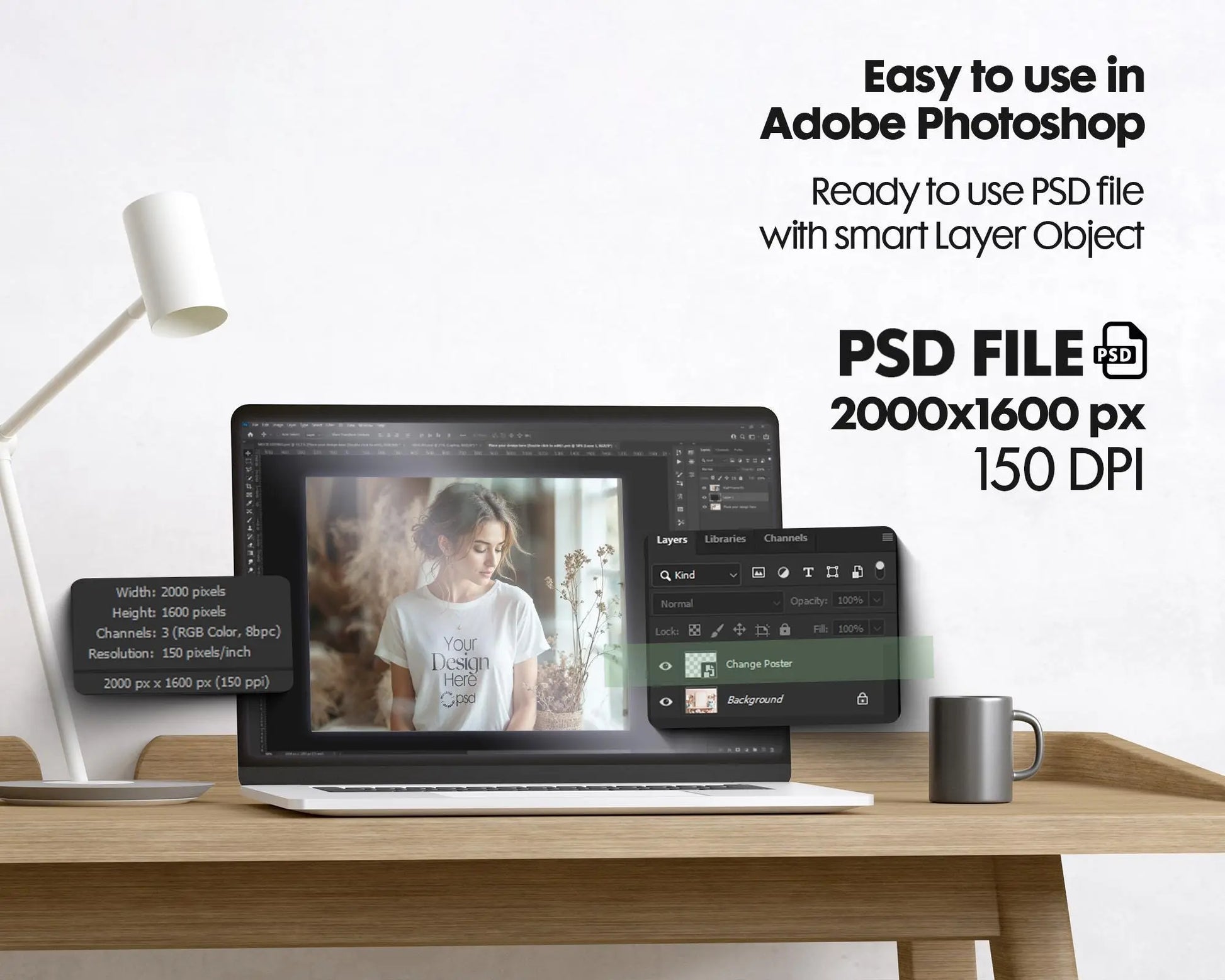 Woman White T-Shirt Mockup PSD | Gildan 64000 & Bella Canvas 3001 Print on Demand Tee Mockups for Designers, Boho Style Tshirt