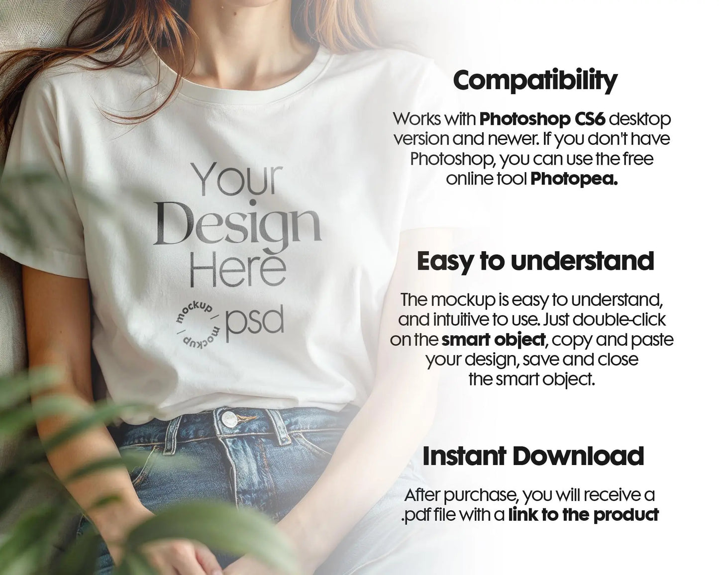 Woman White T-Shirt Mockup PSD | Gildan 64000 & Bella Canvas 3001 Print on Demand Tee Mockups for Designers, Boho Style Tshirt