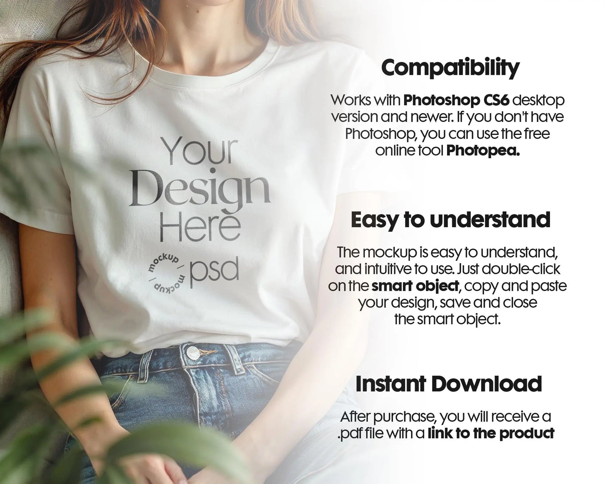 Woman White T-Shirt Mockup PSD | Gildan 64000 & Bella Canvas 3001 Print on Demand Tee Mockups for Designers, Boho Style Tshirt