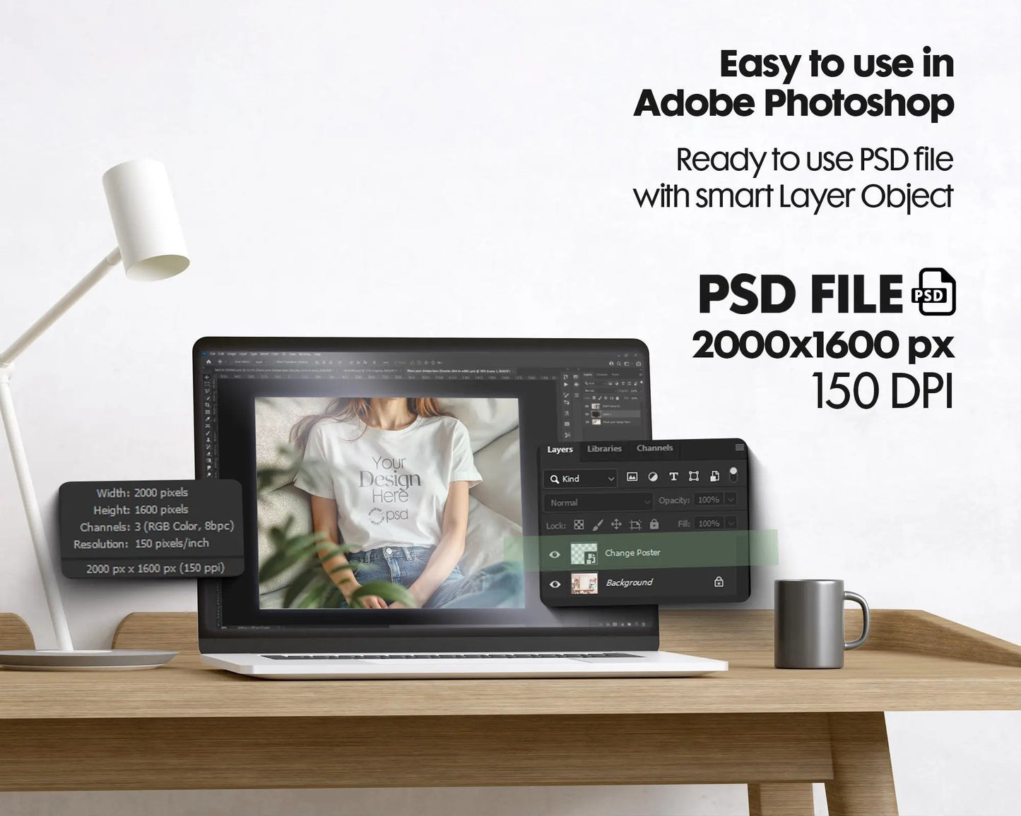 Woman White T-Shirt Mockup PSD | Gildan 64000 & Bella Canvas 3001 Print on Demand Tee Mockups for Designers, Boho Style Tshirt