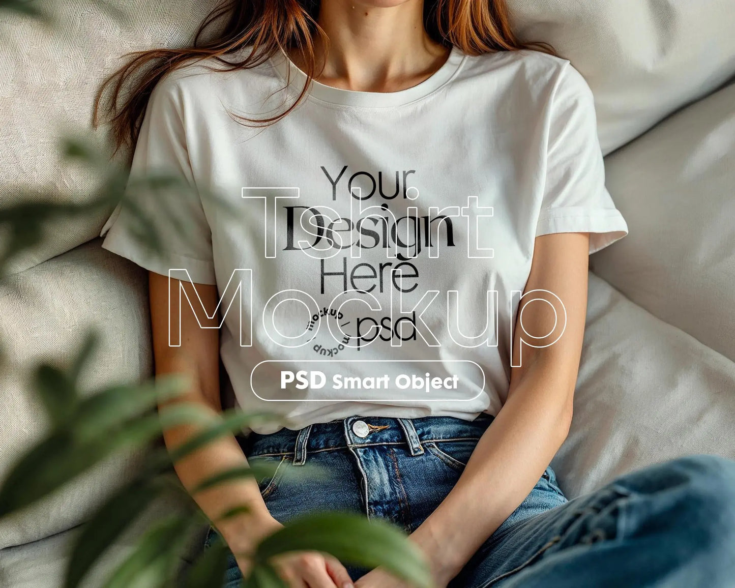 Woman White T-Shirt Mockup PSD | Gildan 64000 & Bella Canvas 3001 Print on Demand Tee Mockups for Designers, Boho Style Tshirt