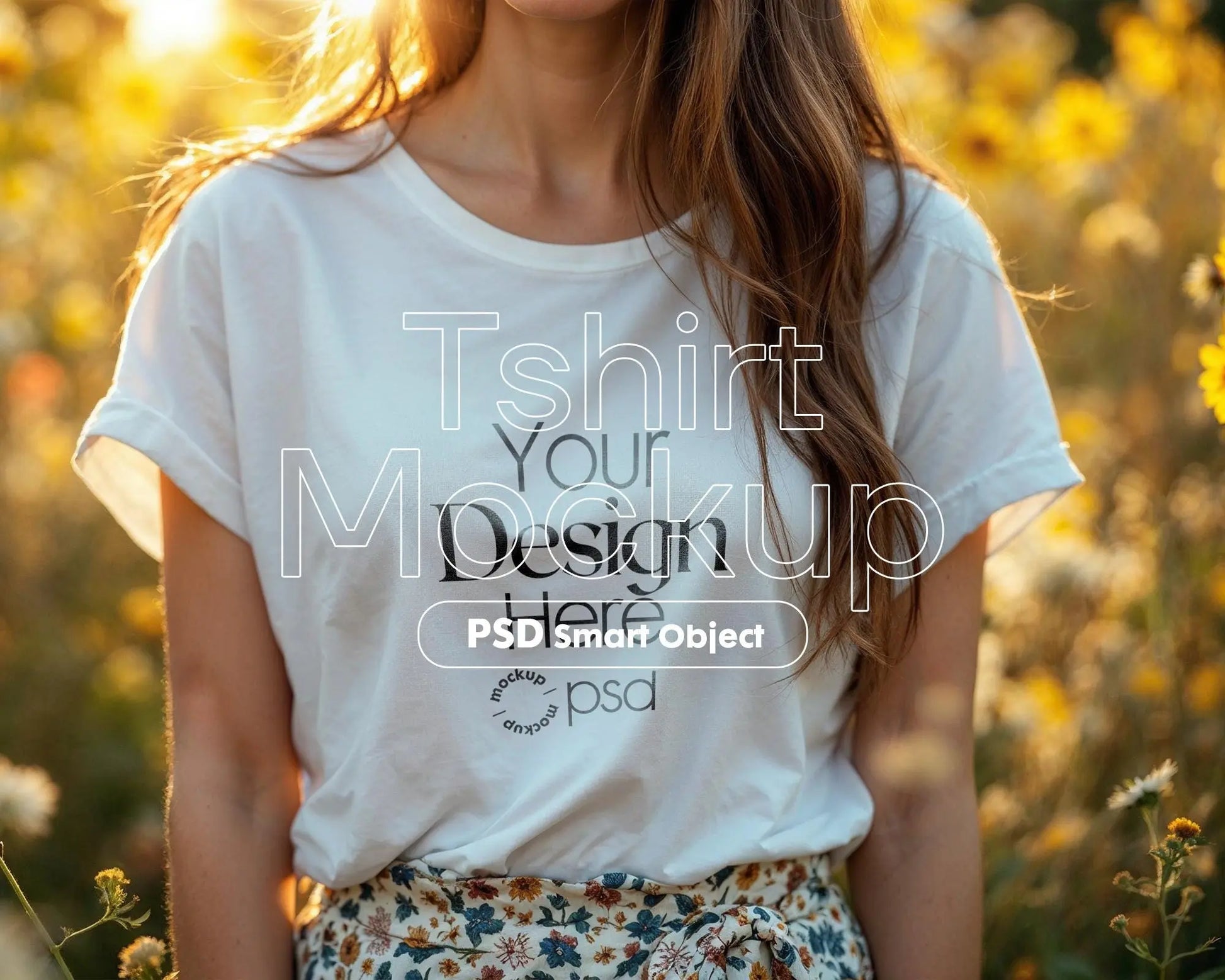Woman White T-Shirt Mockup PSD | Gildan 64000 & Bella Canvas 3001 Print on Demand Tee Mockups for Designers, Boho Style Tshirt