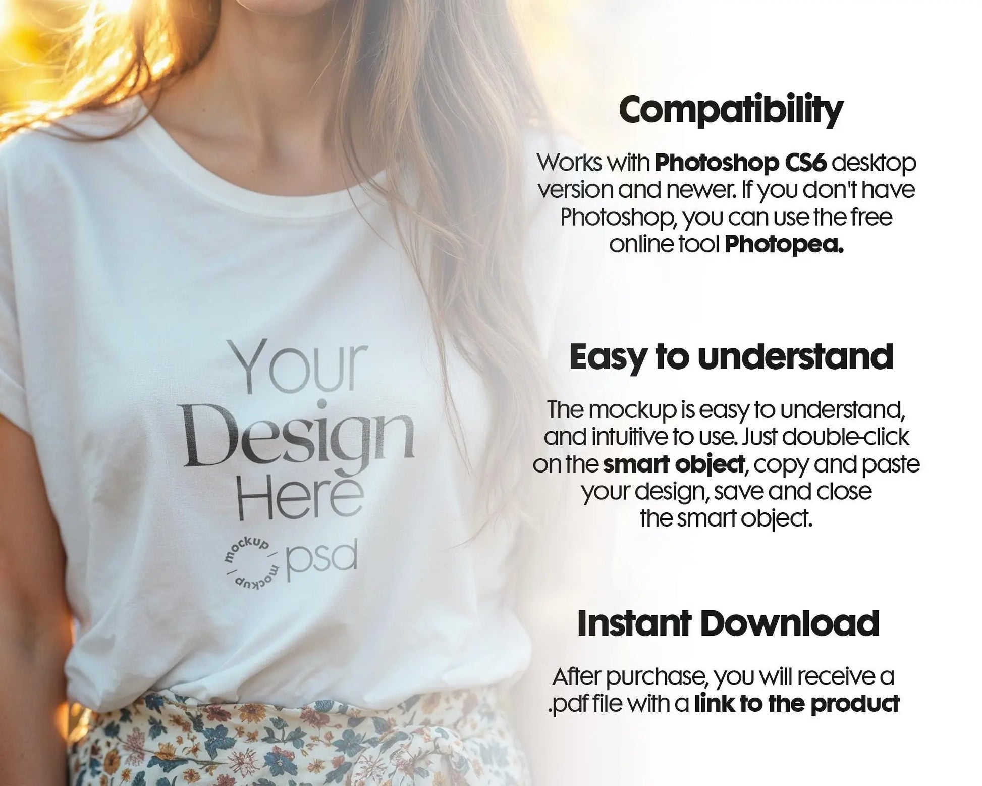 Woman White T-Shirt Mockup PSD | Gildan 64000 & Bella Canvas 3001 Print on Demand Tee Mockups for Designers, Boho Style Tshirt