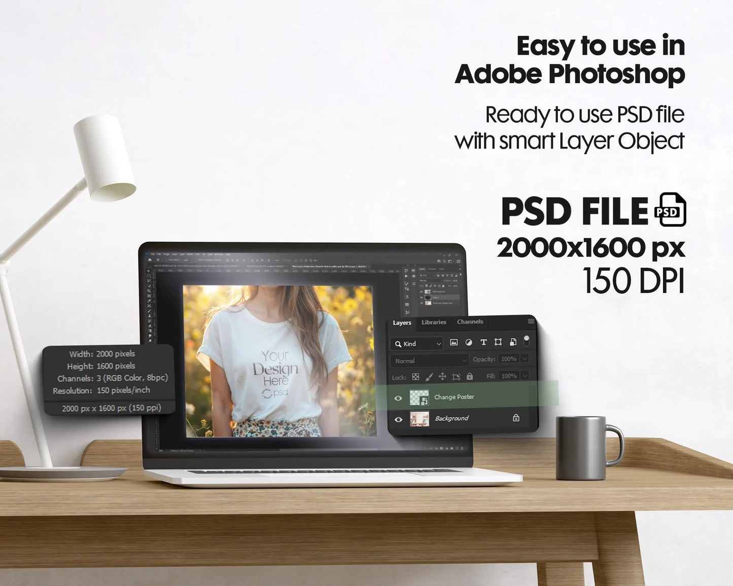 Woman White T-Shirt Mockup PSD | Gildan 64000 & Bella Canvas 3001 Print on Demand Tee Mockups for Designers, Boho Style Tshirt