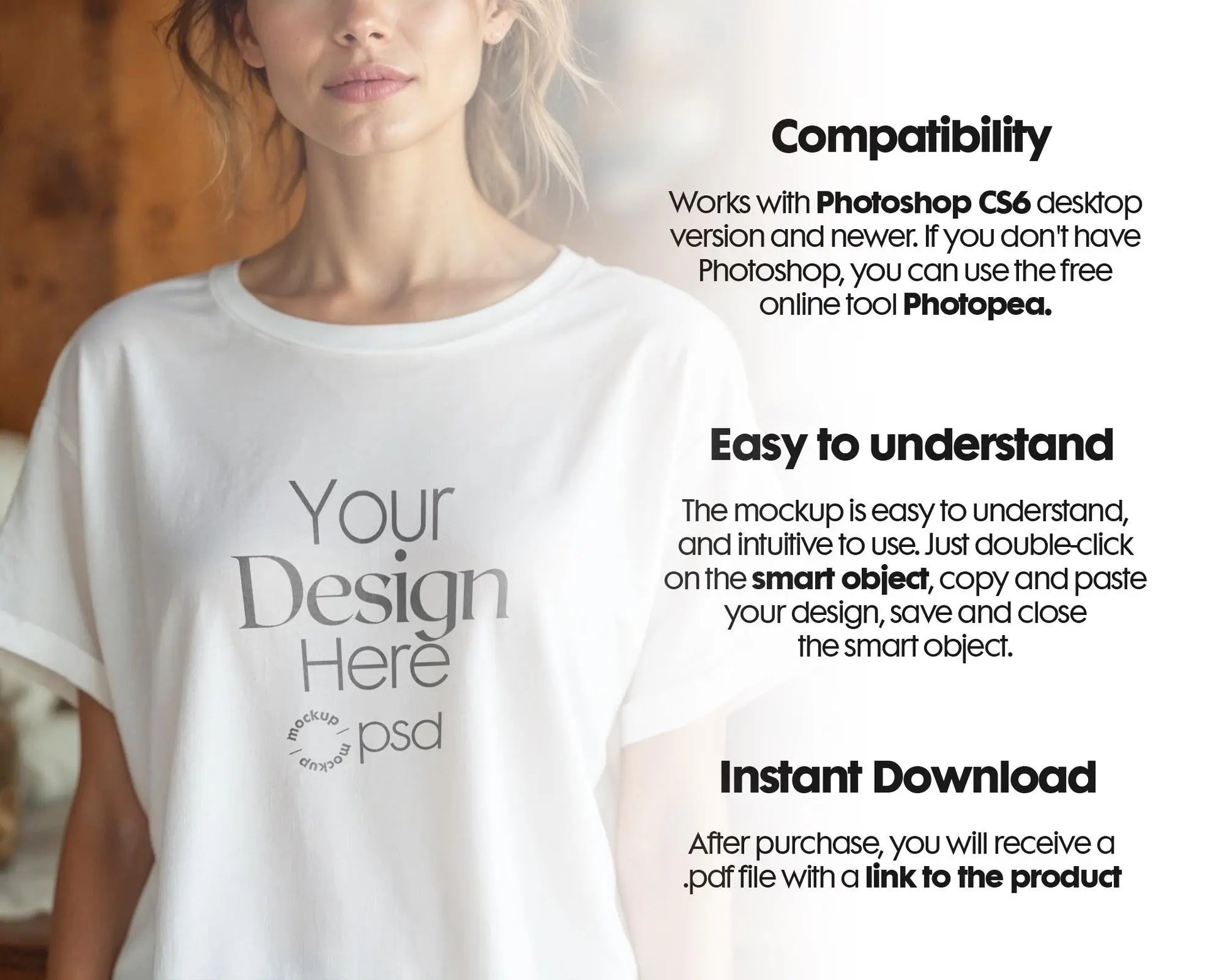 Woman White T-Shirt Mockup PSD | Gildan 64000 & Bella Canvas 3001 Print on Demand Tee Mockups for Designers, Boho Style Tshirt