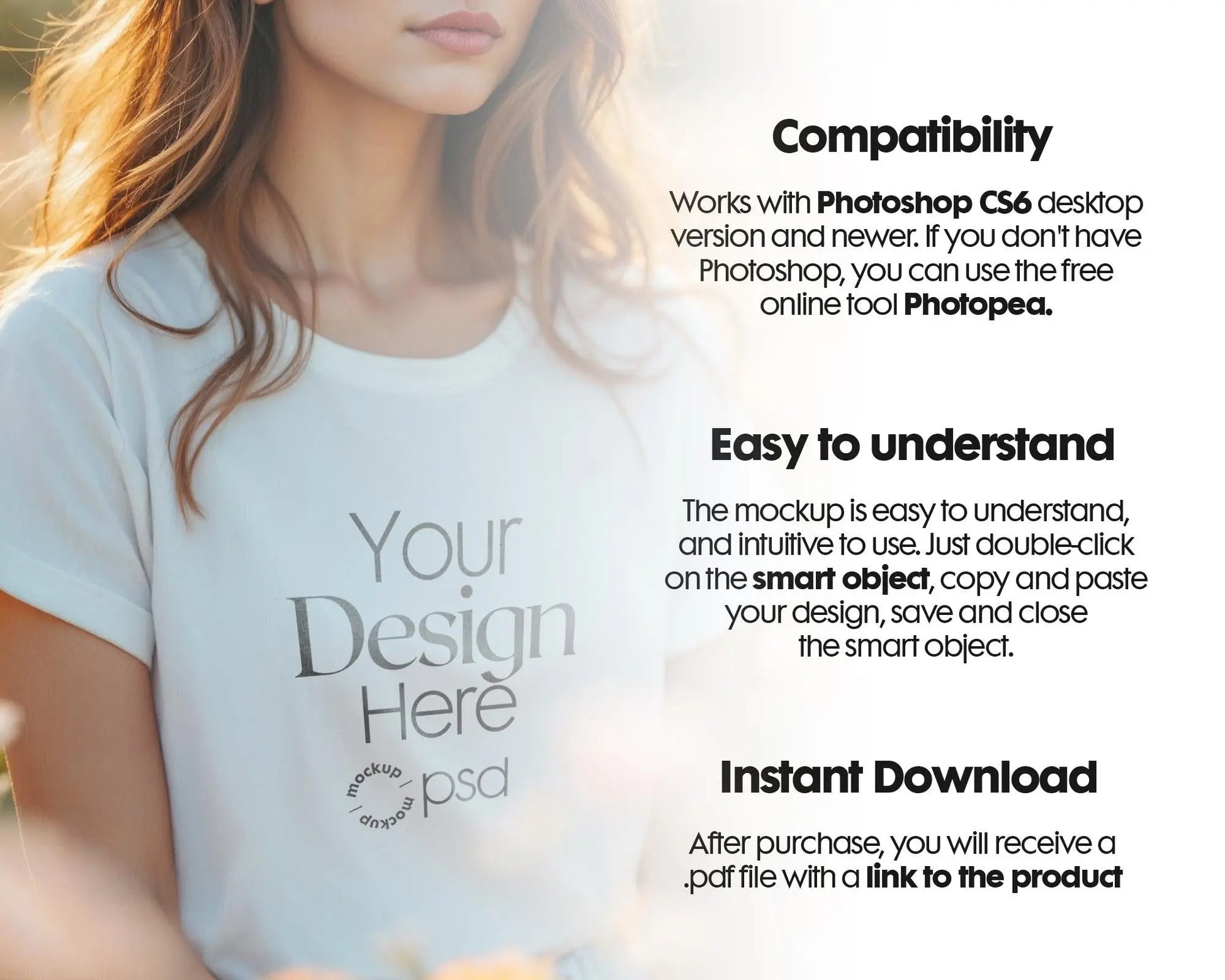 Woman White T-Shirt Mockup PSD | Gildan 64000 & Bella Canvas 3001 Print on Demand Tee Mockups for Designers, Boho Style Tshirt