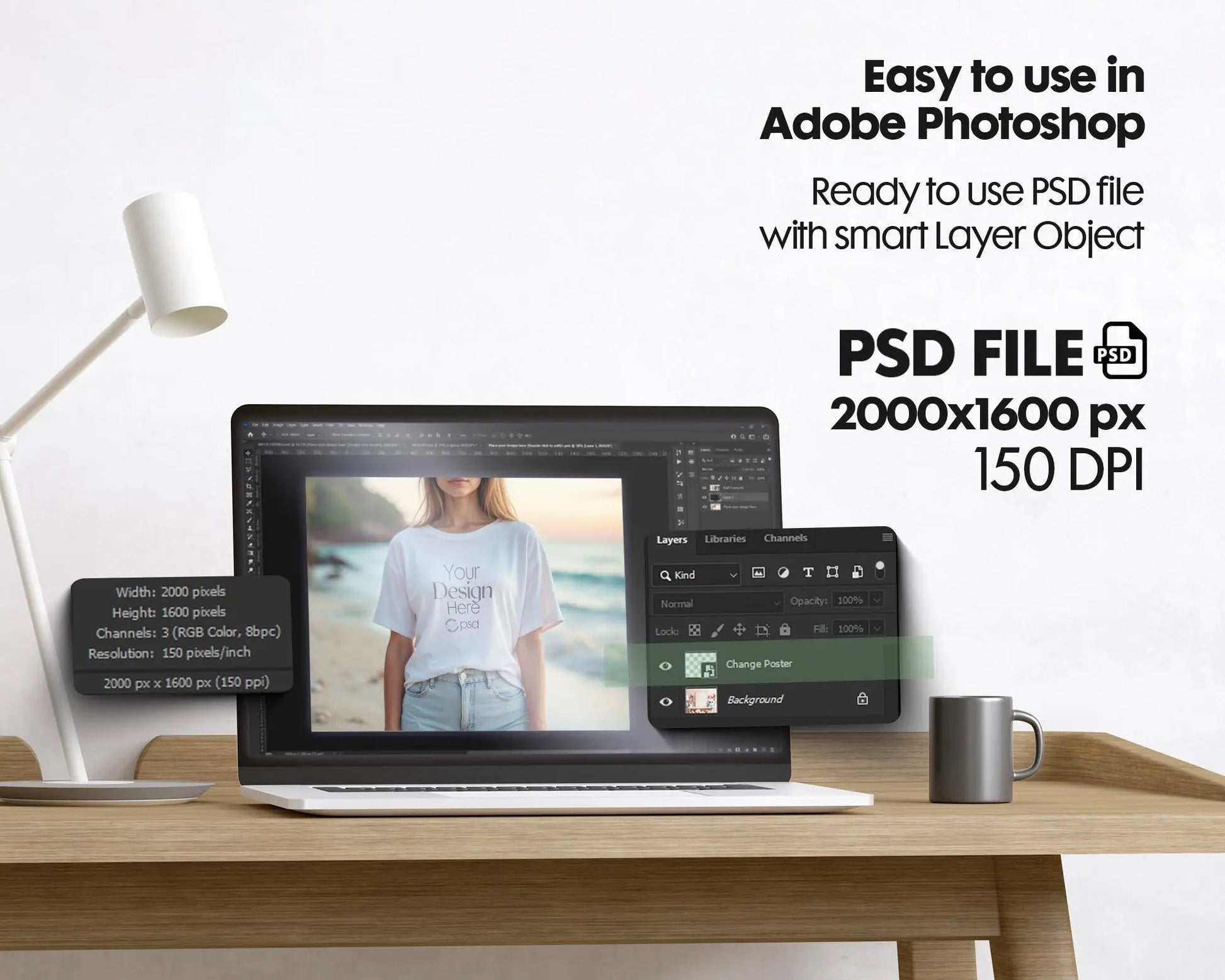 Woman White T-Shirt Mockup PSD | Gildan 64000 & Bella Canvas 3001 Print on Demand Tee Mockups for Designers, Boho Style Tshirt