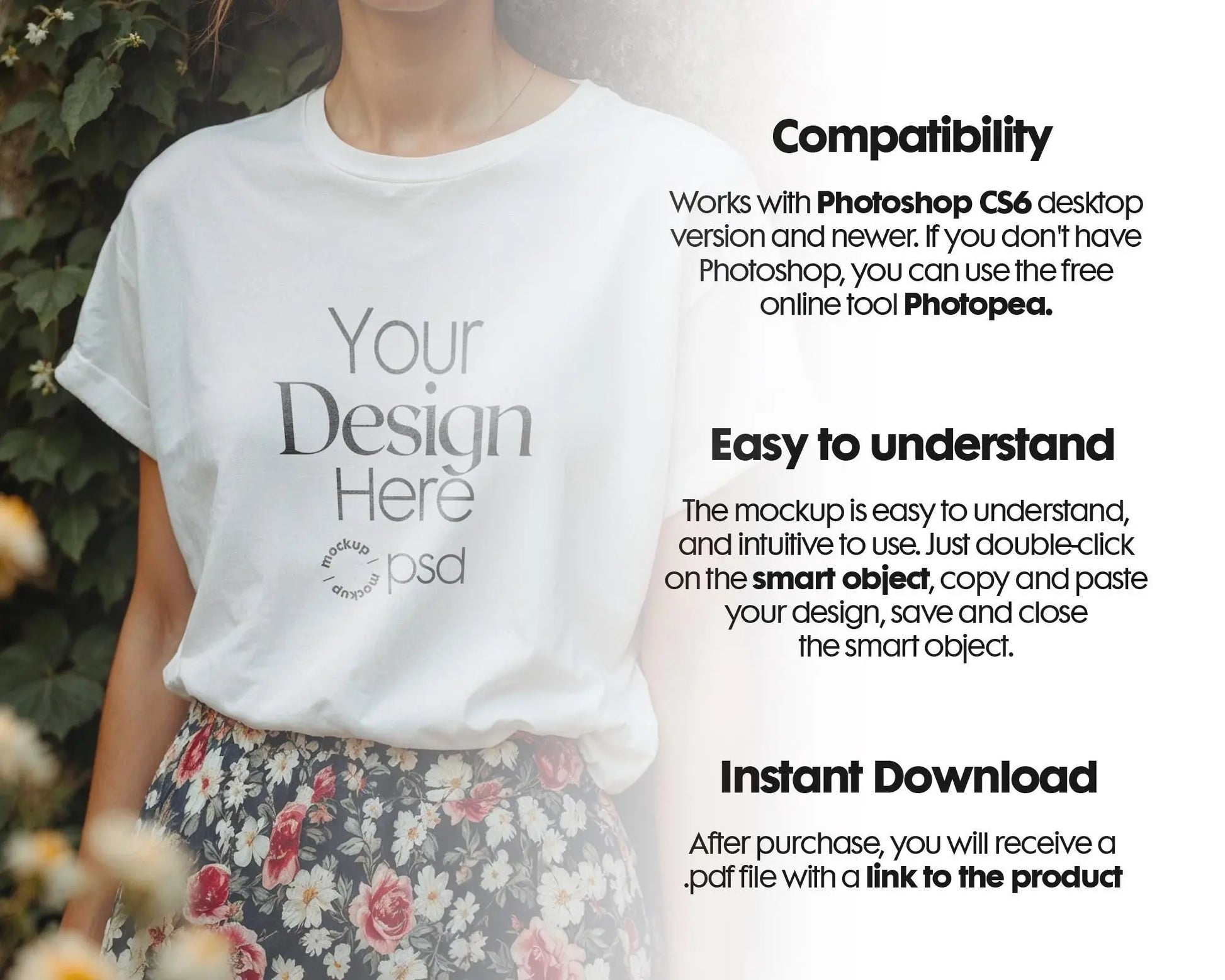 Woman White T-Shirt Mockup PSD | Gildan 64000 & Bella Canvas 3001 Print on Demand Tee Mockups for Designers, Boho Style Tshirt