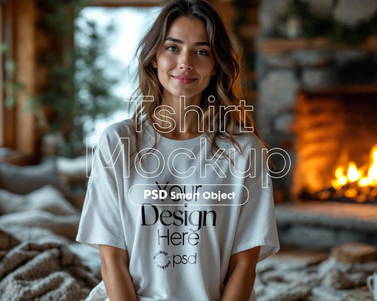 Woman White T-Shirt Mockup PSD | Gildan 64000 & Bella Canvas 3001 Print on Demand Tee Mockups for Designers, Boho Style Tshirt