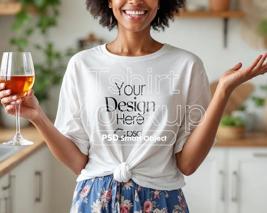 Woman White T-Shirt Mockup PSD | Gildan 64000 & Bella Canvas 3001 Print on Demand Tee Mockups for Designers, Boho Style Tshirt