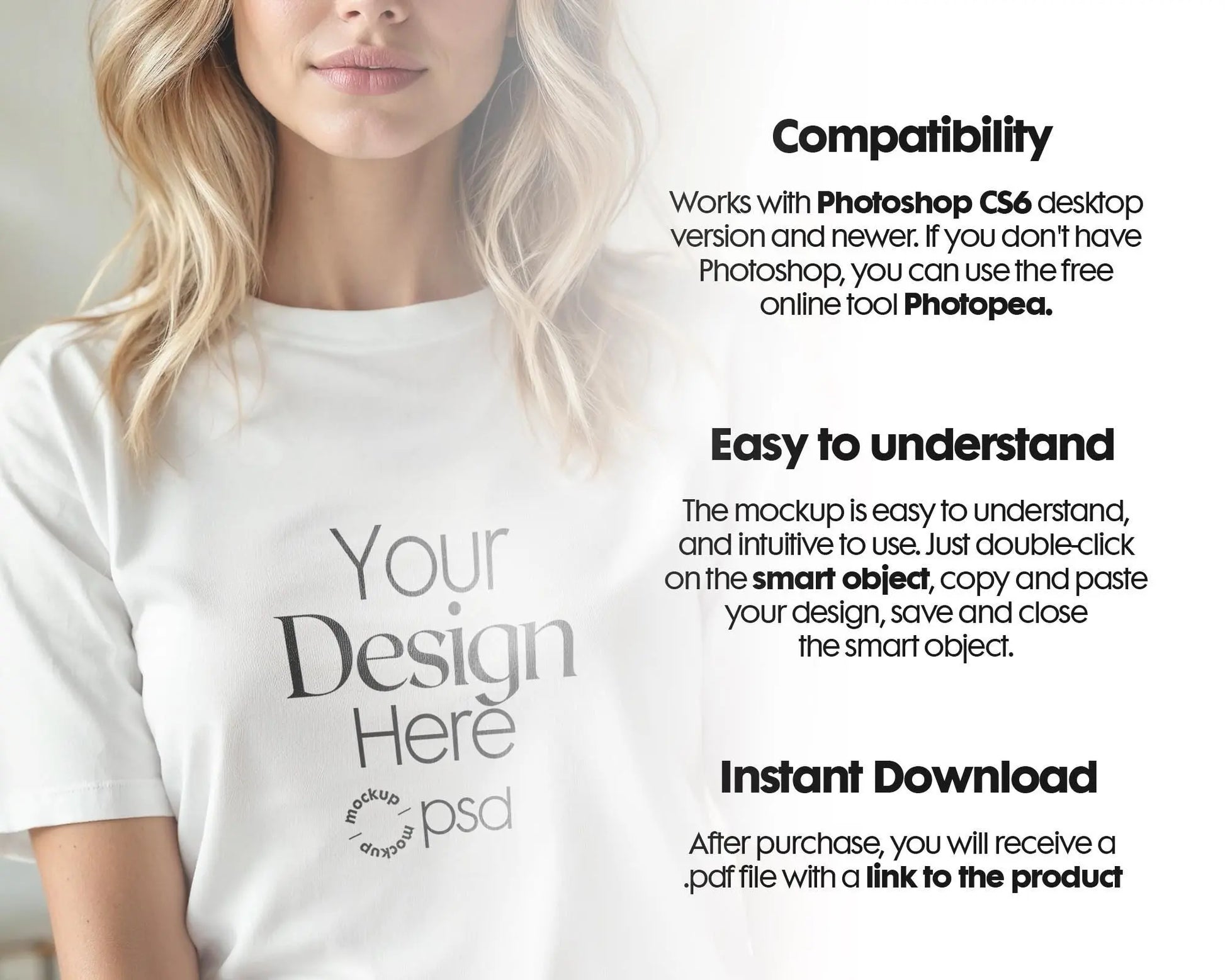 Woman White T-Shirt Mockup PSD | Gildan 64000 & Bella Canvas 3001 Print on Demand Tee Mockups for Designers, Boho Style Tshirt
