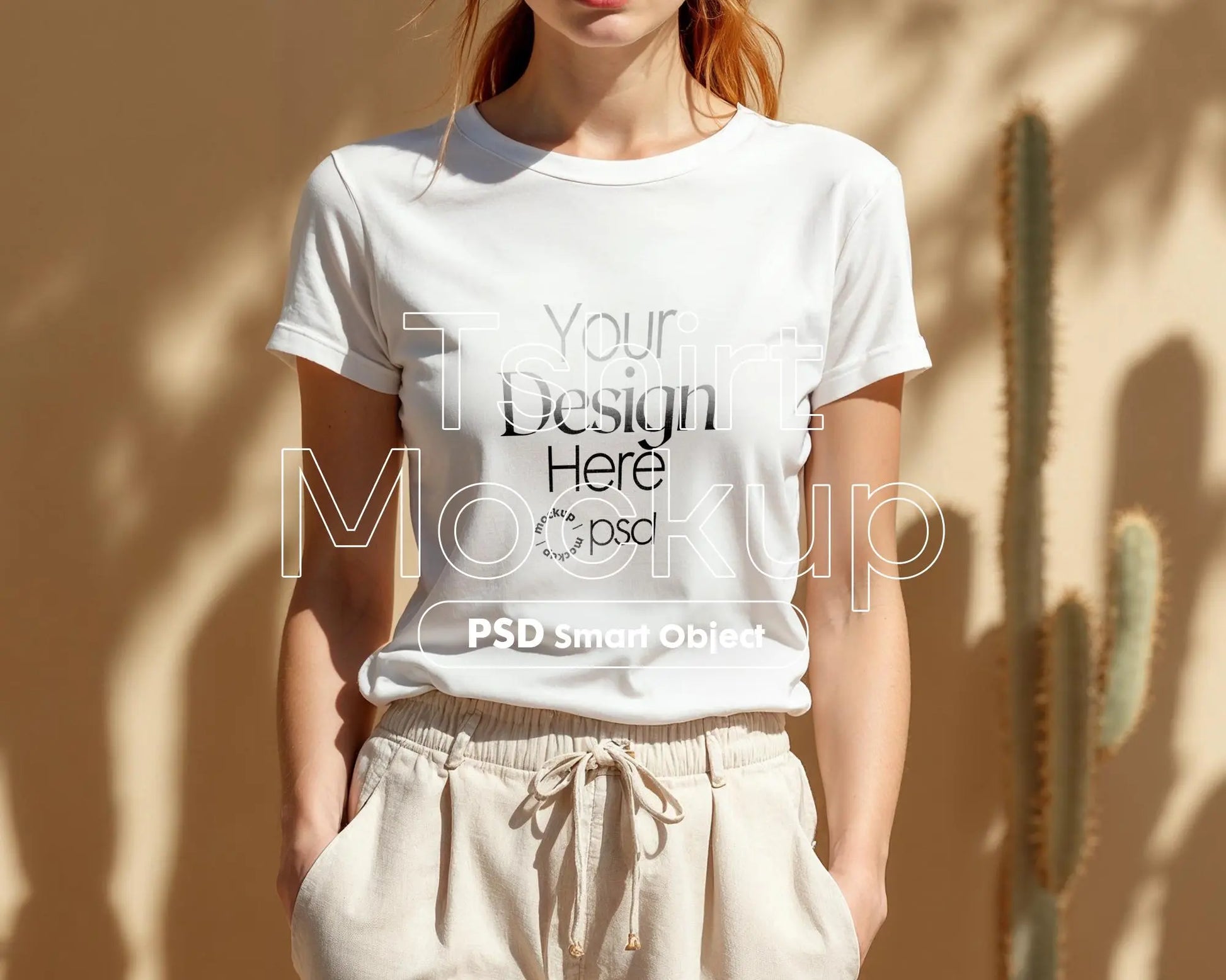 Woman White T-Shirt Mockup PSD | Gildan 64000 & Bella Canvas 3001 Print on Demand Tee Mockups for Designers, Boho Style Tshirt