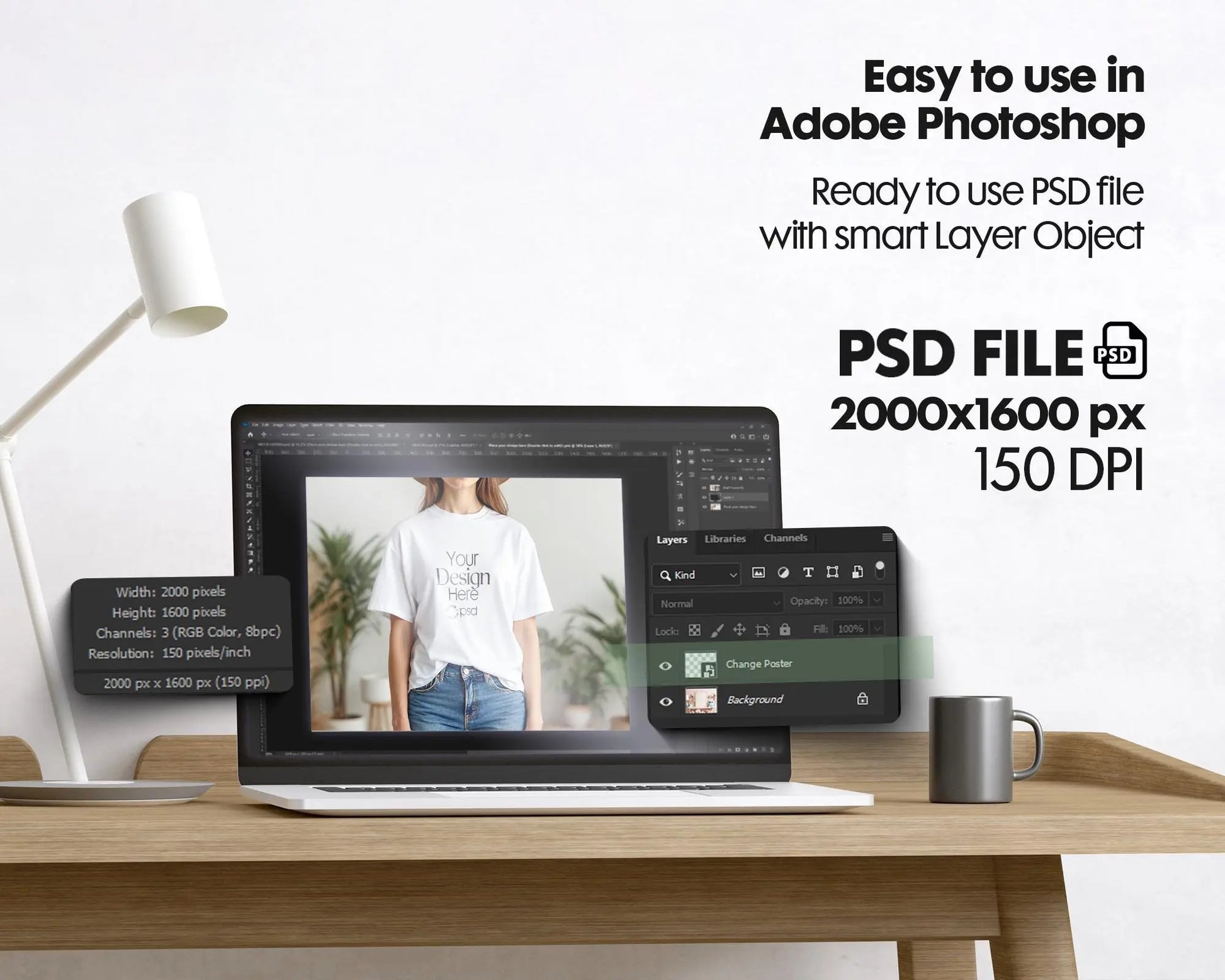 Woman White T-Shirt Mockup PSD | Gildan 64000 & Bella Canvas 3001 Print on Demand Tee Mockups for Designers, Boho Style Tshirt