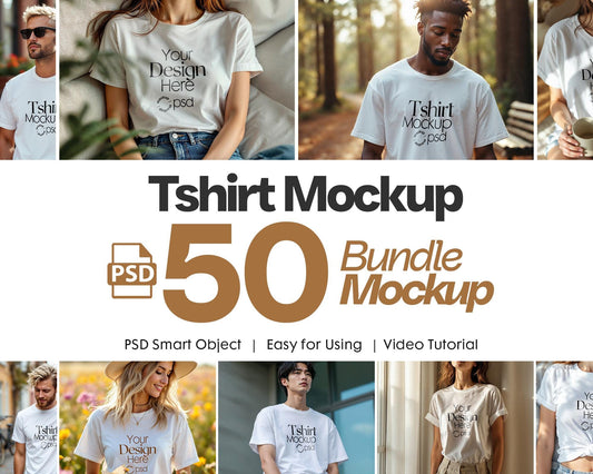 50 Tshirt Mockup Bundle PSD, Gildan 64000 & Bella Canvas 3001 Print on Demand Tee Mockups for Designers, Shirt Mockup , PSD Smart Objects