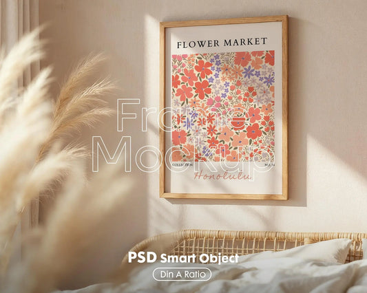 Blank Wooden Poster Frame Mockup, Wall Art Frame Mockup for Digital Download, Posters and Artwork Smart Object Instant Download