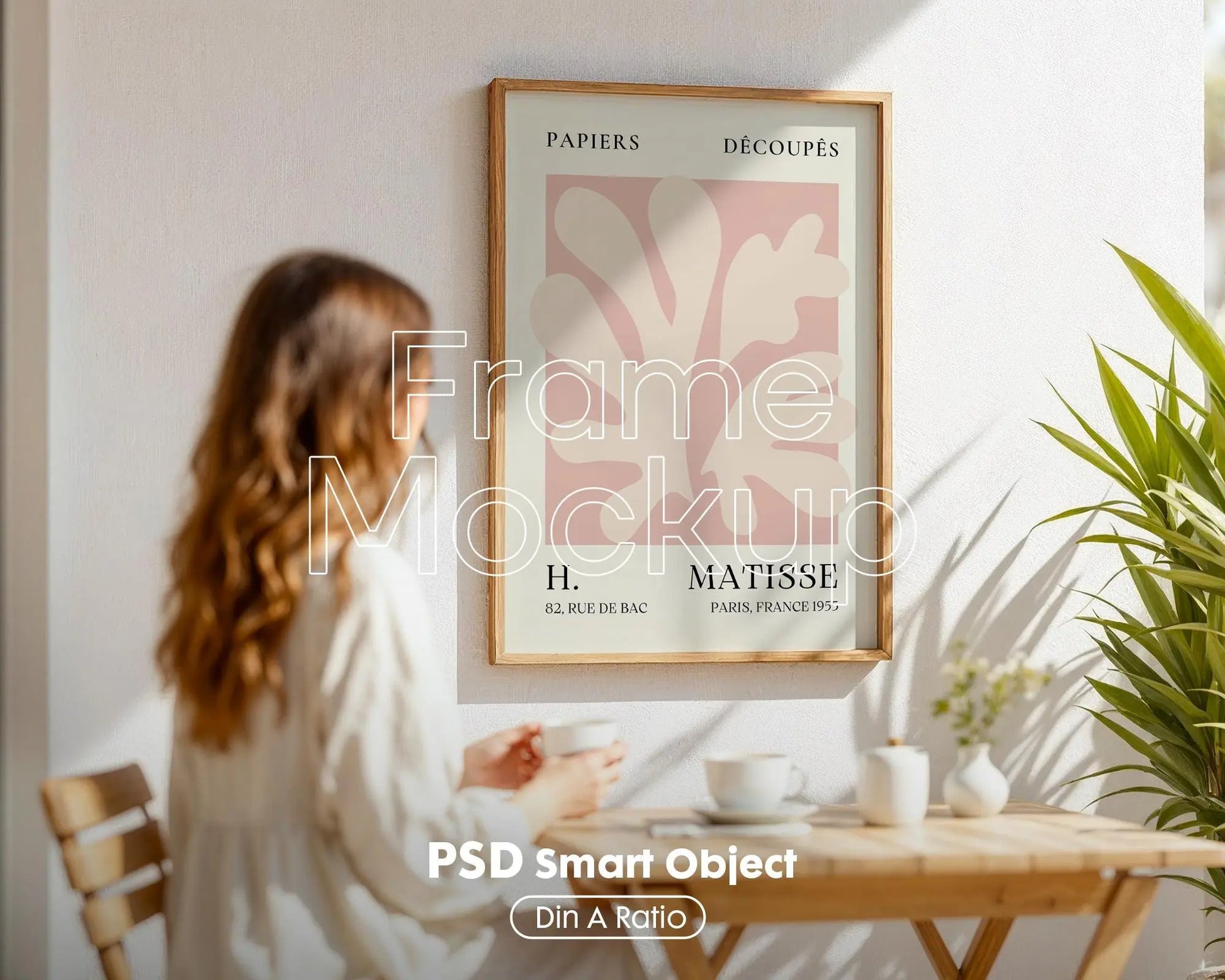 Frame Mockup With Person, PSD Photoshop Mockup, Frame Mockup Home Interior, Interior Frame Mockup Woman