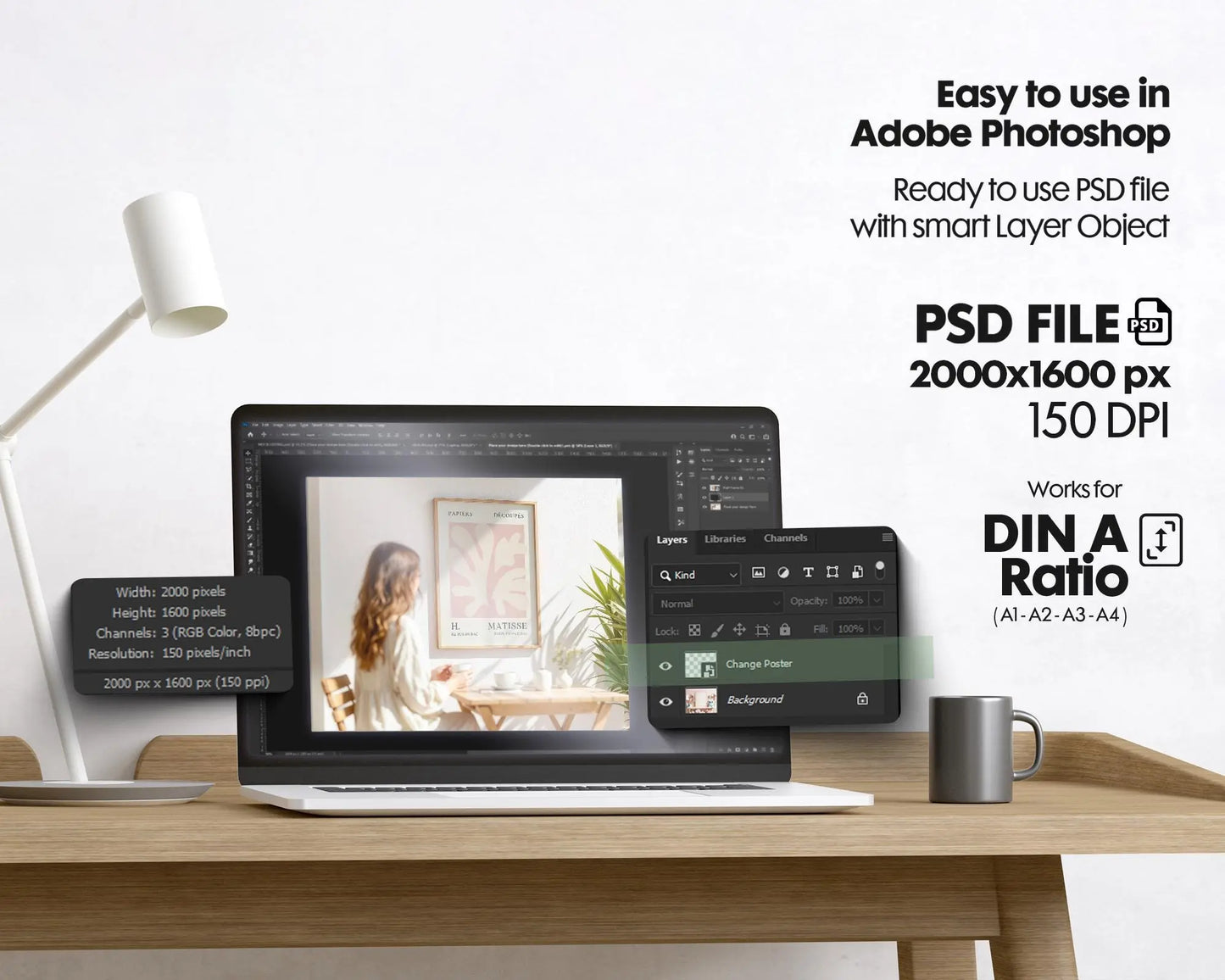 Frame Mockup With Person, PSD Photoshop Mockup, Frame Mockup Home Interior, Interior Frame Mockup Woman