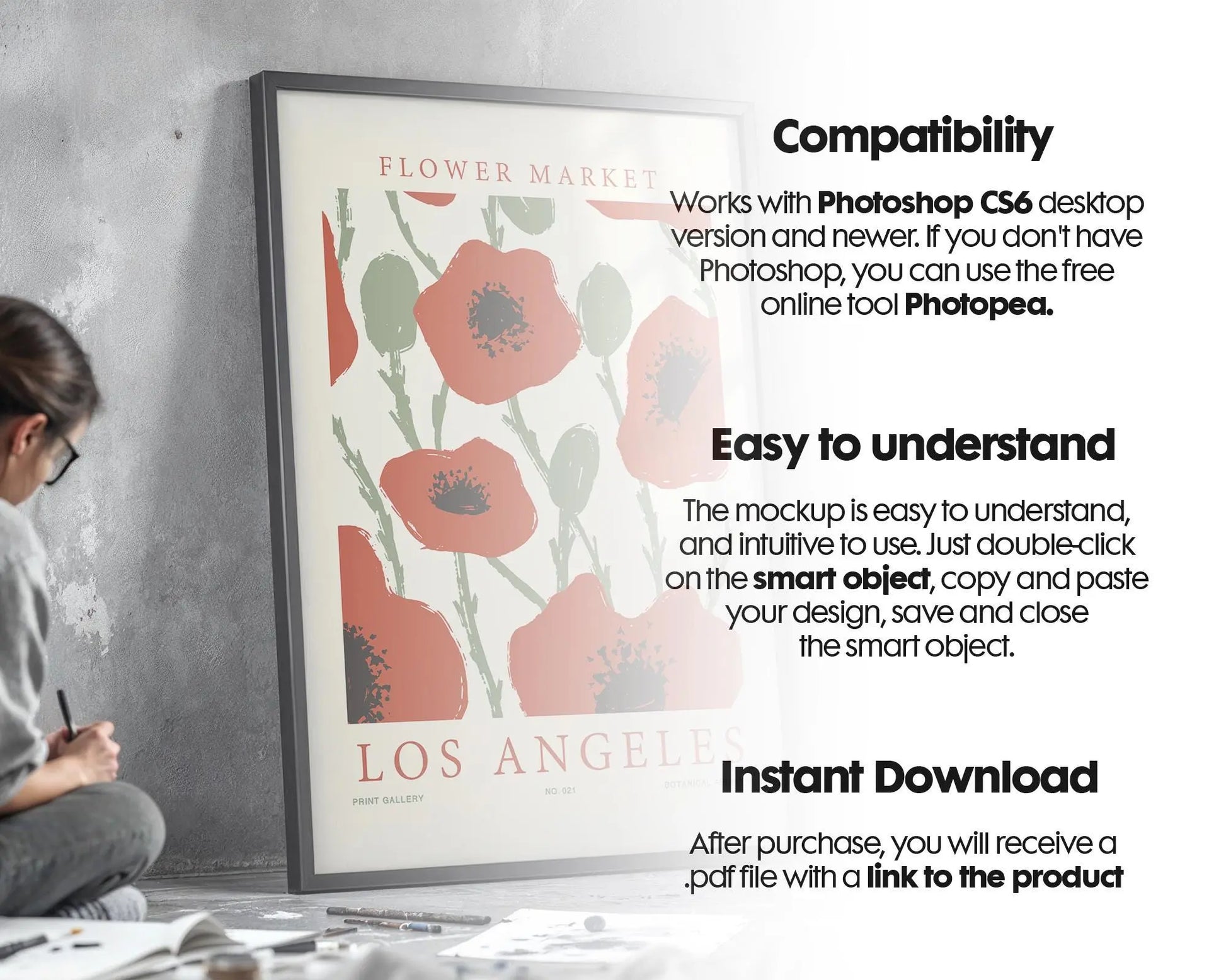 Frame Mockup With Person, PSD Photoshop Mockup, Frame Mockup Home Interior, Interior Frame Mockup Woman