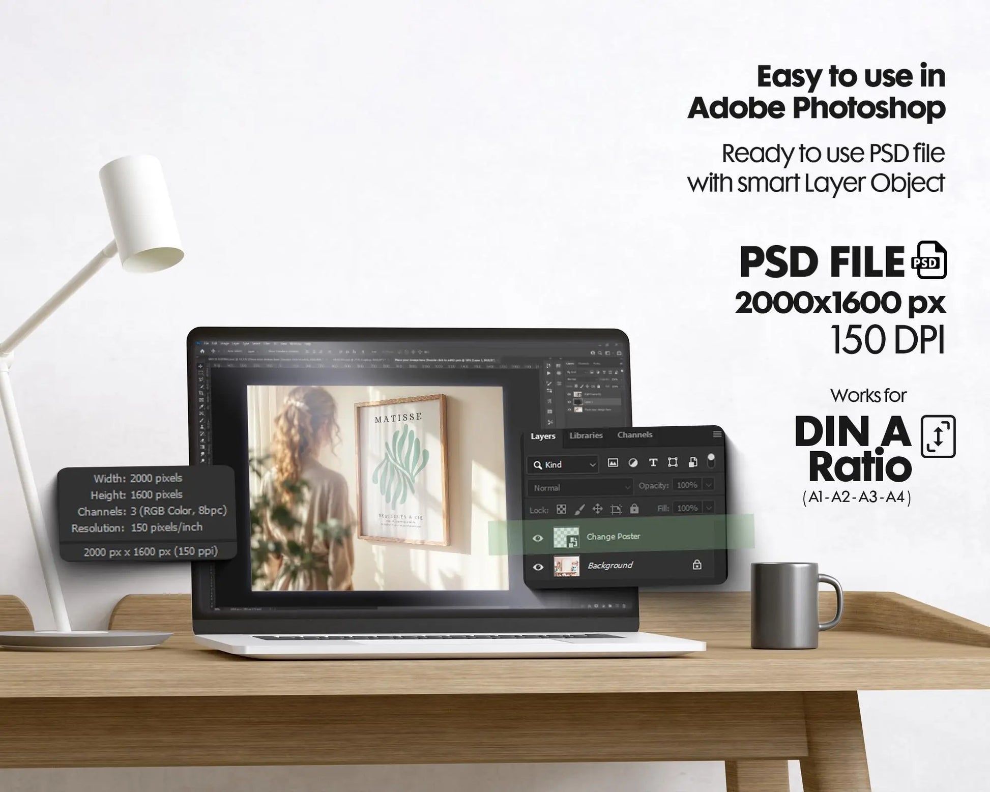 Frame Mockup With Person, PSD Photoshop Mockup, Frame Mockup Home Interior, Interior Frame Mockup Woman