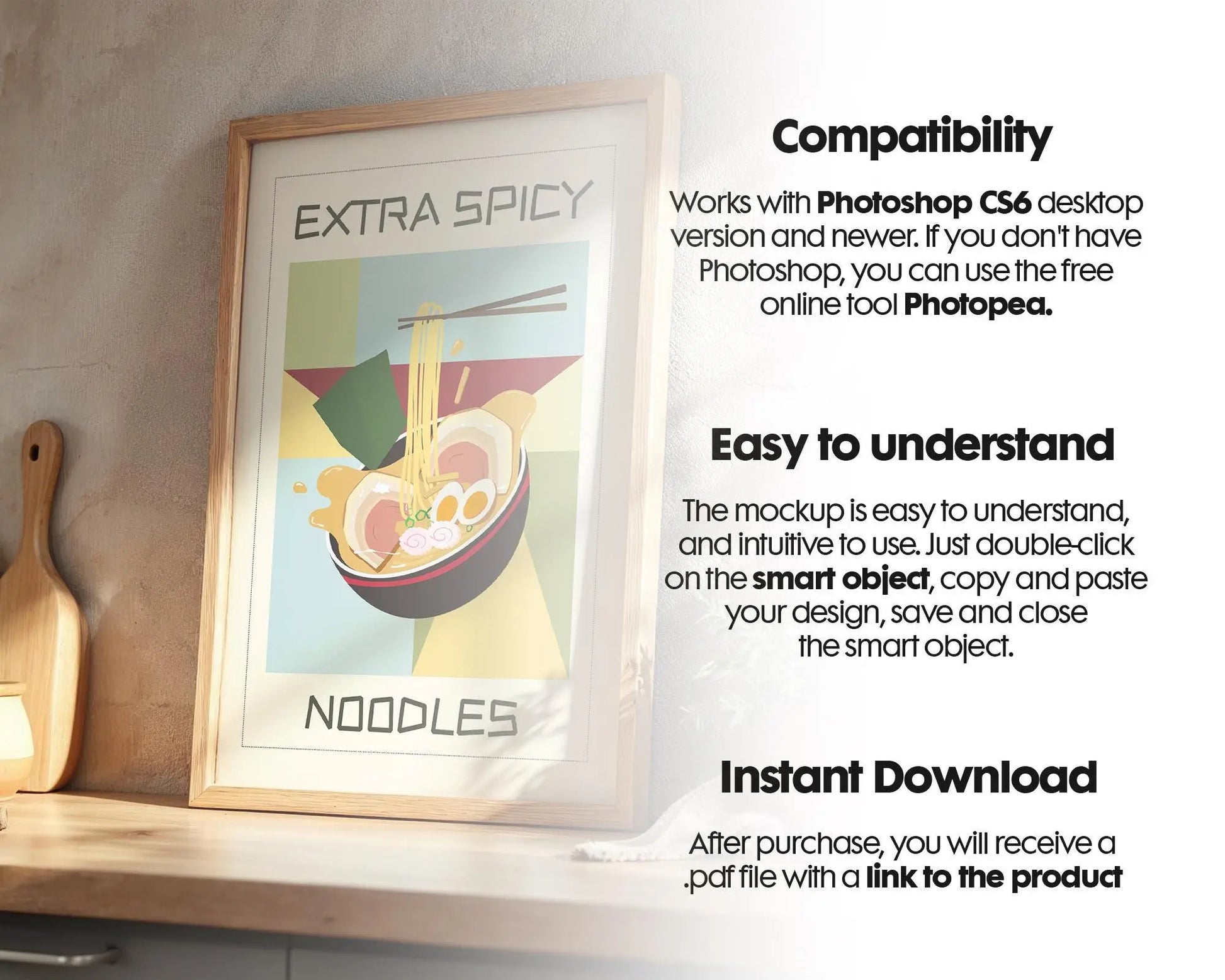 Kitchen Frame Mockup | DIN A Artwork Mockup Frames | Aesthetic Kitchen Vertical Wood Frame Mockup | Poster Mockup Templete PSD