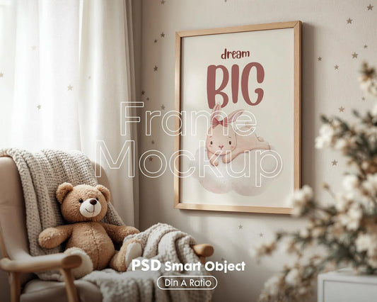 Frame Nursery Mockup in Home Interior PSD | Nursery Frame Mockup Frames | Nursery Wall Poster | Poster Shop Mockup