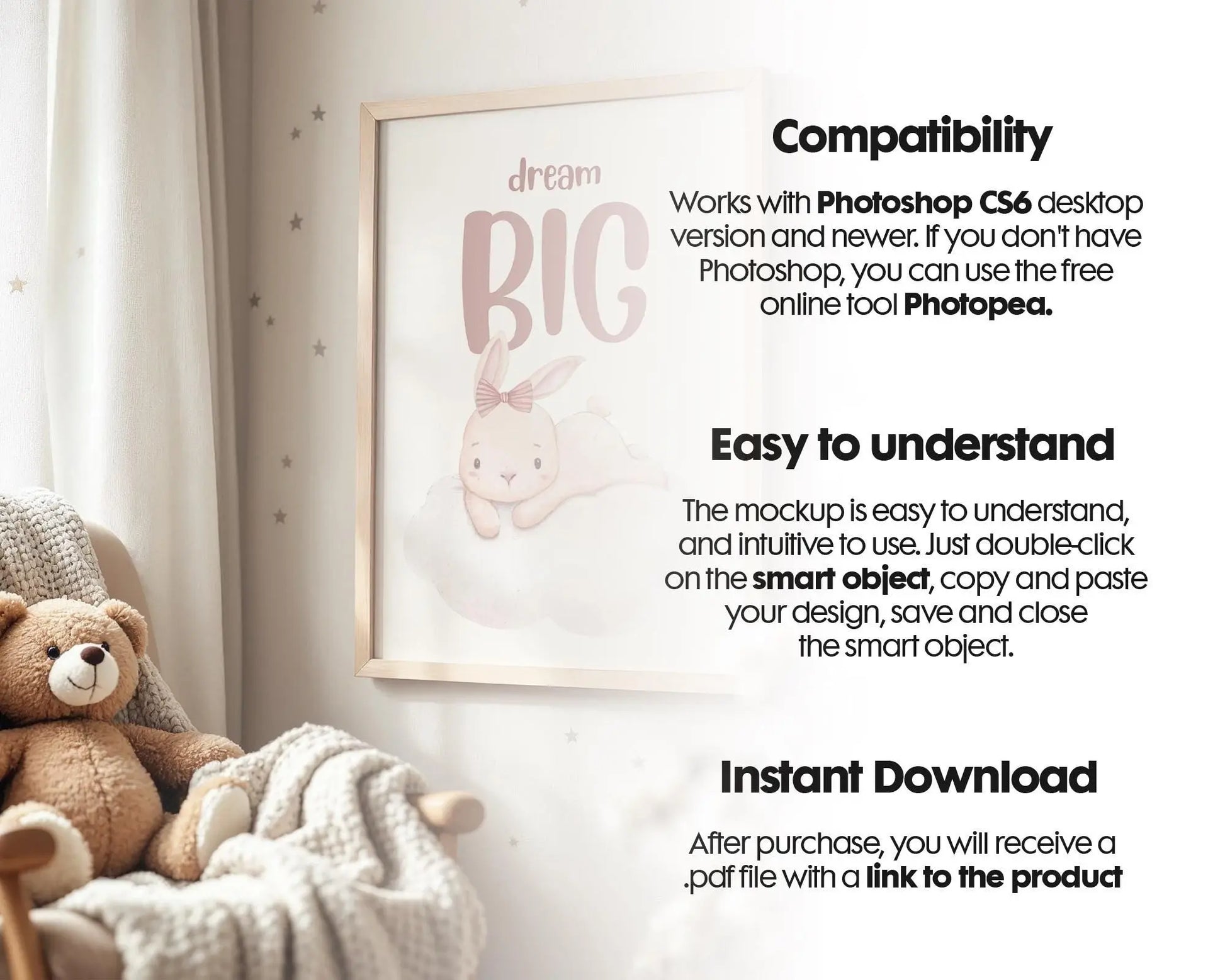 Frame Nursery Mockup in Home Interior PSD | Nursery Frame Mockup Frames | Nursery Wall Poster | Poster Shop Mockup