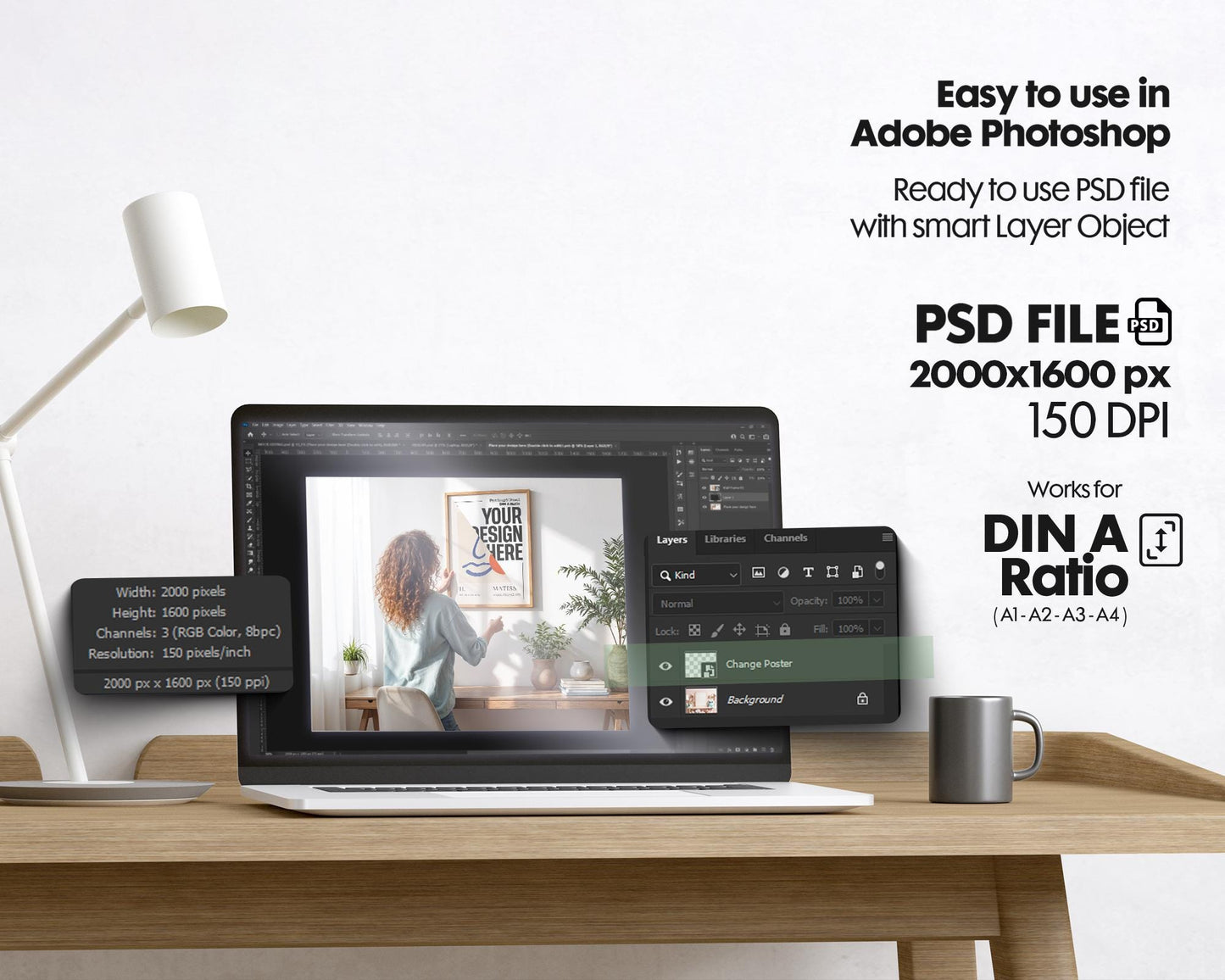 Frame Mockup With Person, Person Holding Frame Mockup PSD, Din A Frame Template For Wall Art, Artwork Mock Up