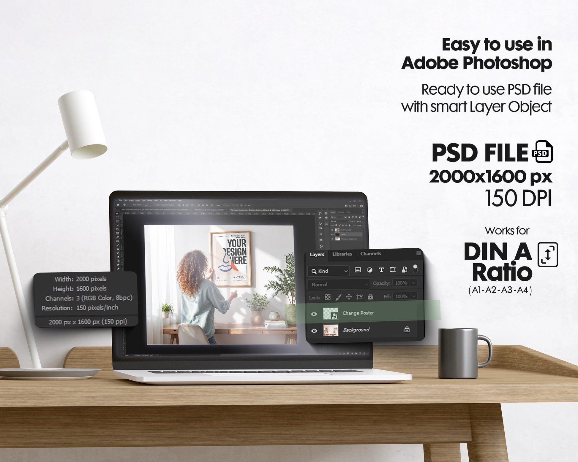 Frame Mockup With Person, Person Holding Frame Mockup PSD, Din A Frame Template For Wall Art, Artwork Mock Up