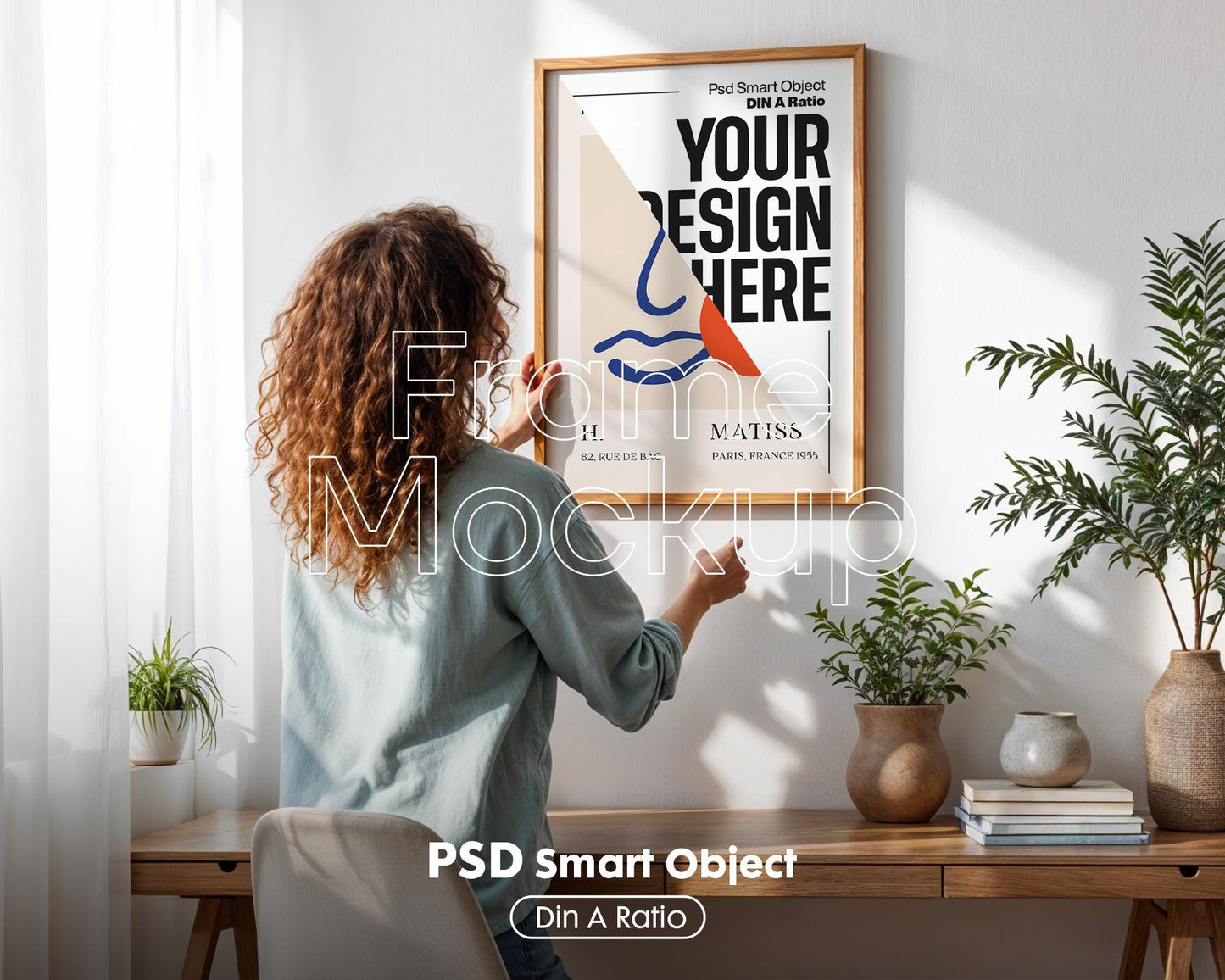Frame Mockup With Person, Person Holding Frame Mockup PSD, Din A Frame Template For Wall Art, Artwork Mock Up