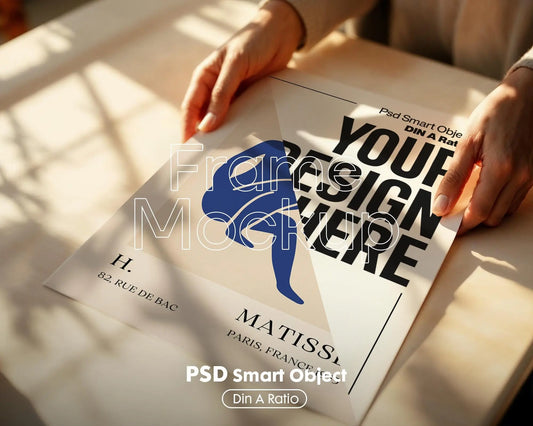 Poster Mockup with Person ISO A DIN Ratio | Minimal Modern PSD Photoshop & Photopea Template