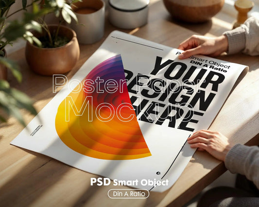 Poster Mockup with Person ISO A DIN Ratio | Minimal Modern PSD Photoshop & Photopea Template