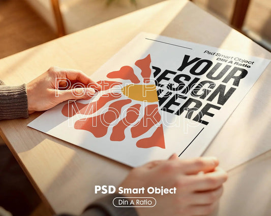 Poster Mockup with Person ISO A DIN Ratio | Minimal Modern PSD Photoshop & Photopea Template