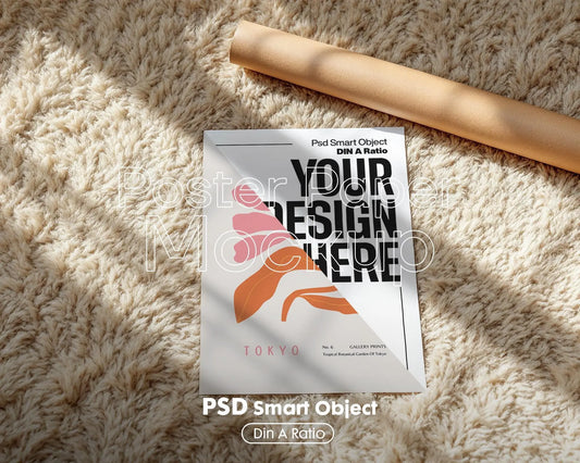 Vertical Poster Paper Mockup PSD with Smart Object | Din A Ratio Photoshop Template for Wall Art & Prints
